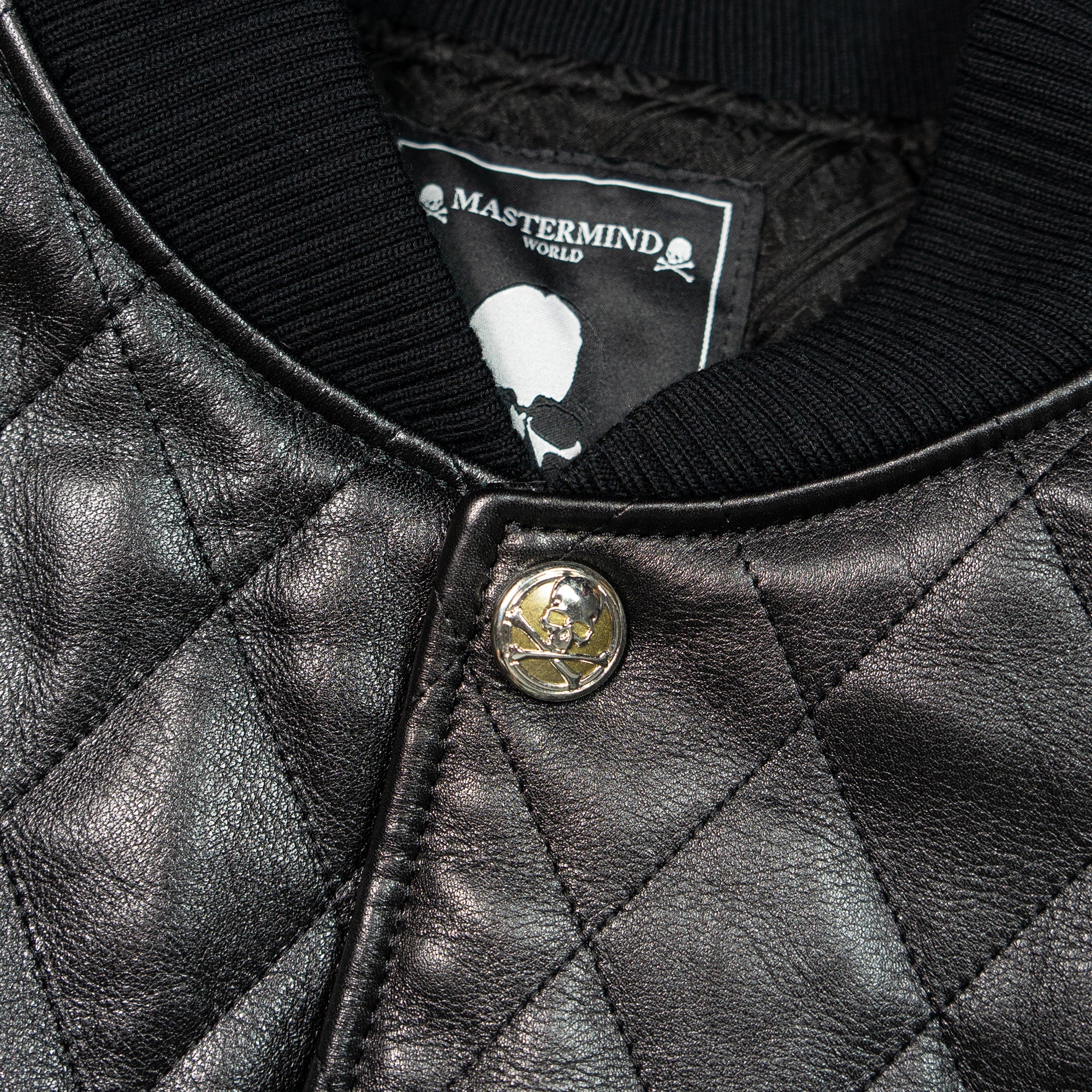 mastermind JAPAN LEATEHER QUILTED VARSITY JACKET | REVERSIBLE