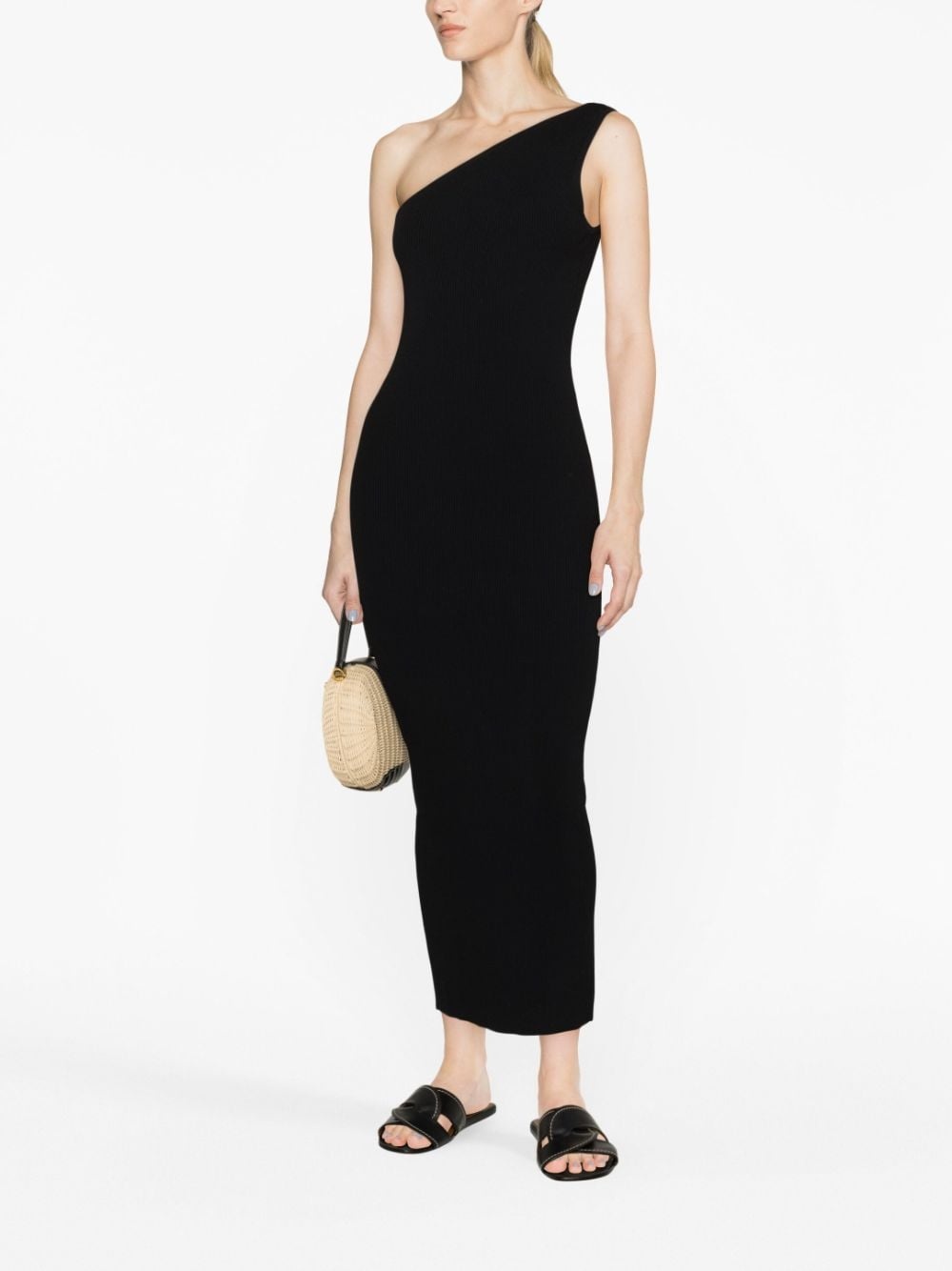 one-shoulder ribbed-knit dress - 2