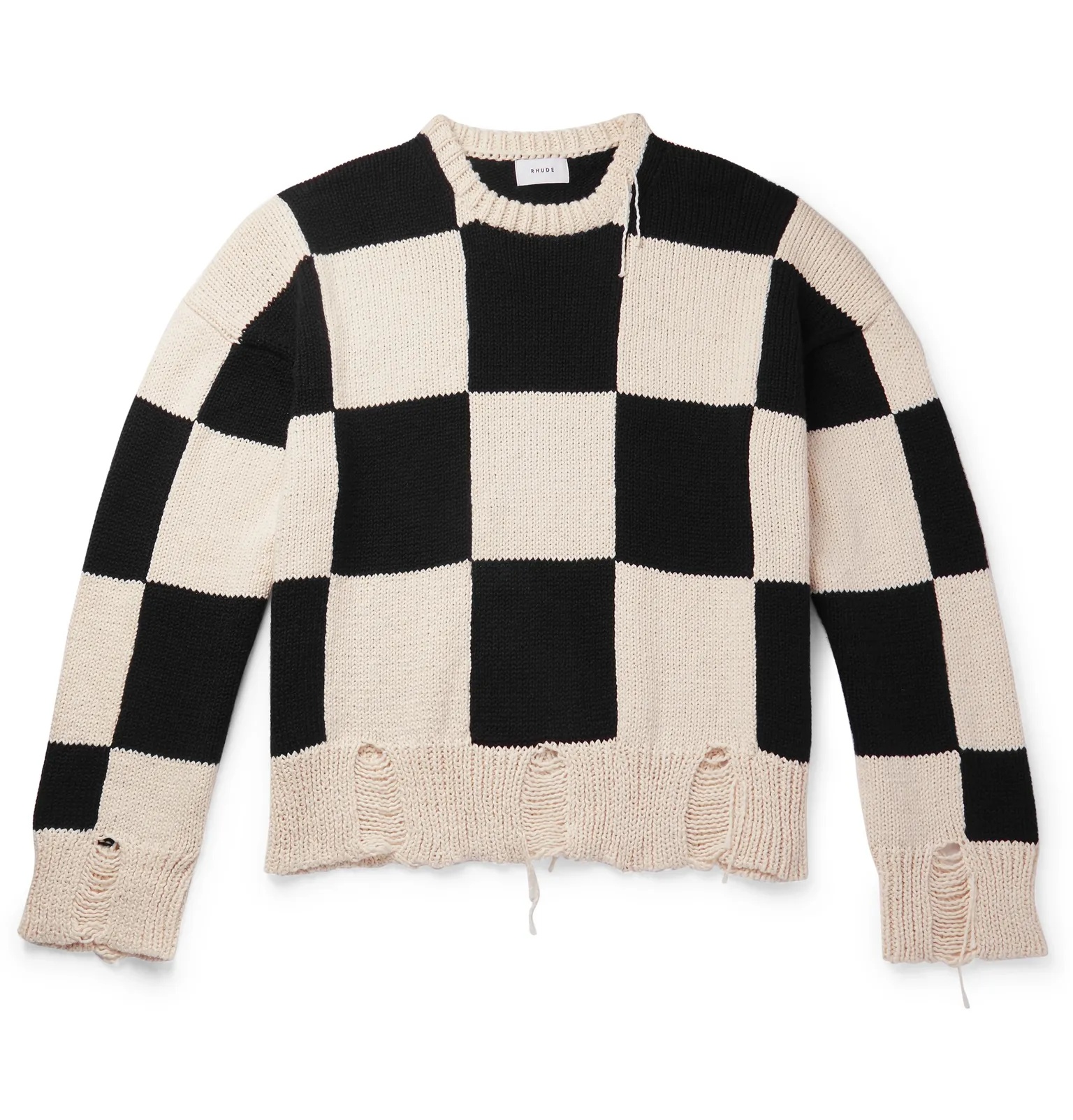 Distressed Checked Cotton Sweater - 1