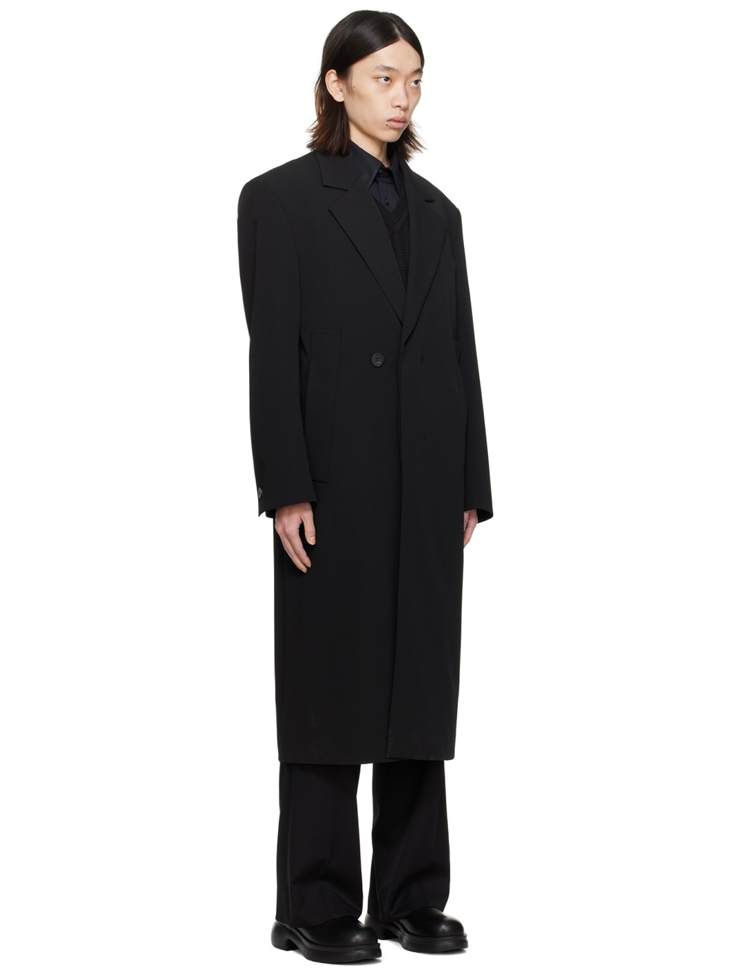 Black Single Long Coat - 2