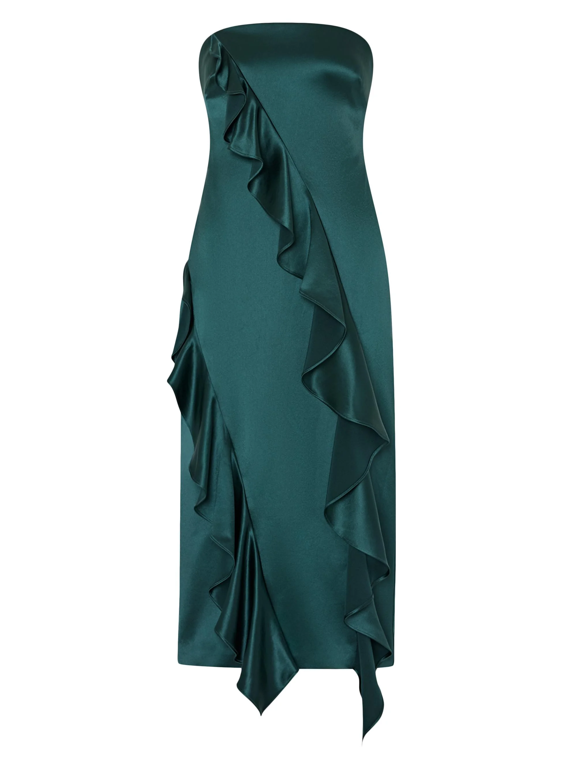 Women's Ravi Ruffled Hammered Satin Midi-Dress - Green - 1
