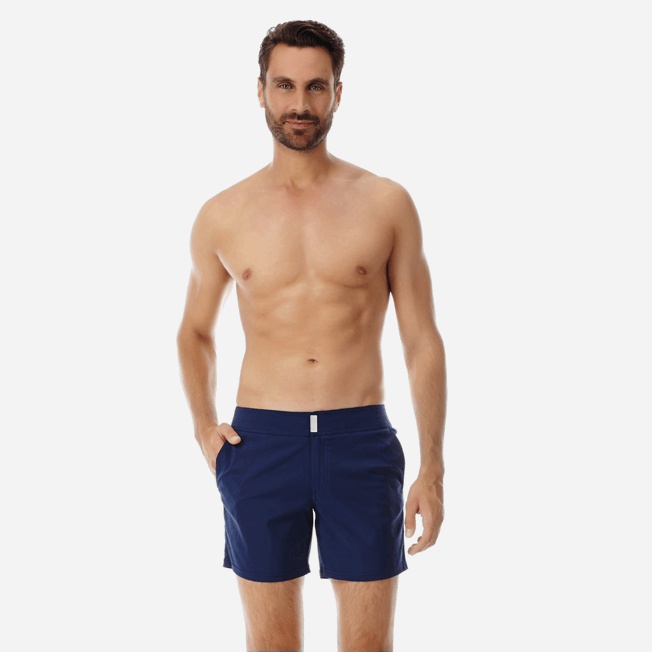 Men Flat Belt Stretch Swim Trunks Solid - 3