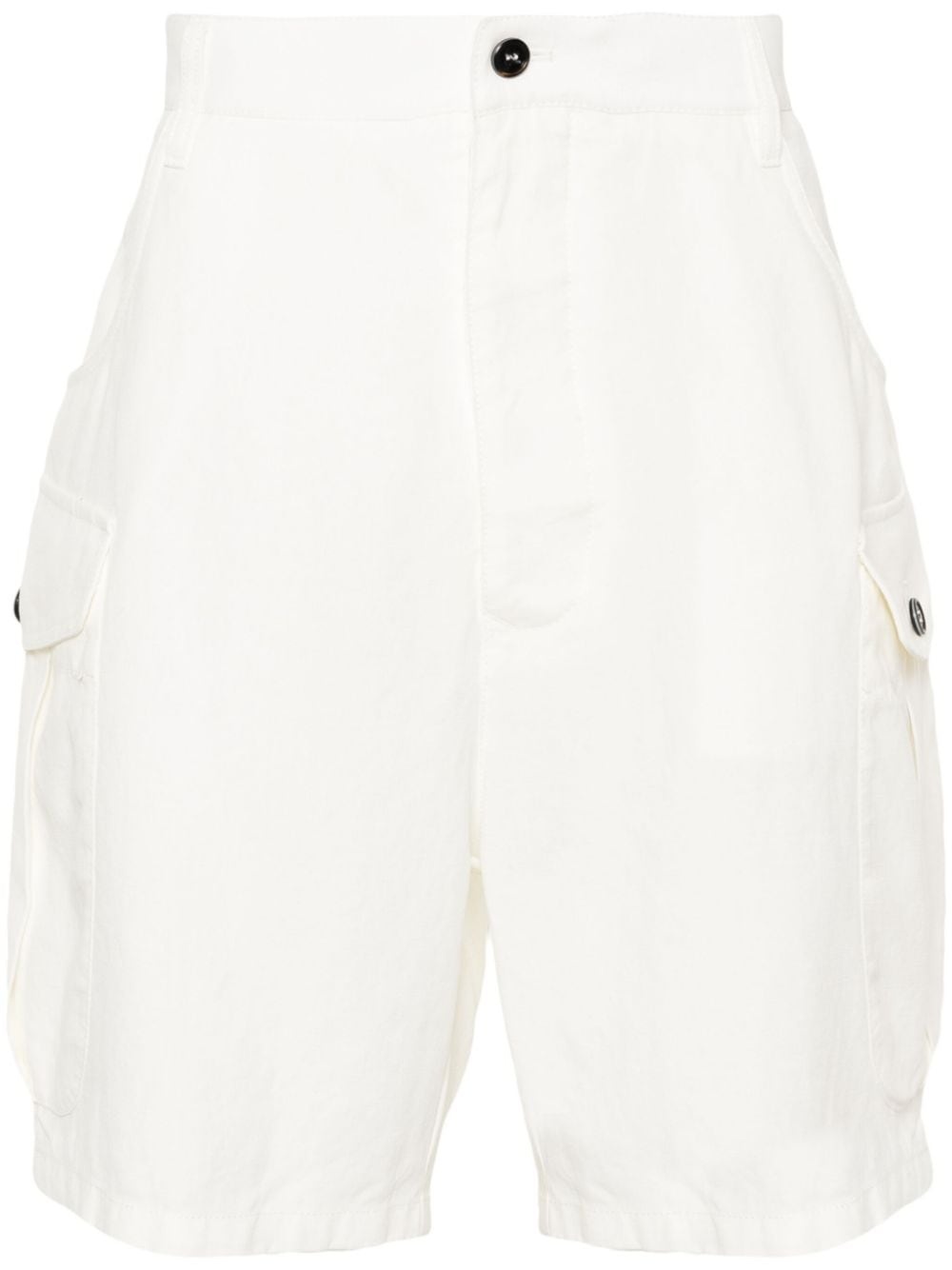 high-waist linen cargo shorts - 1