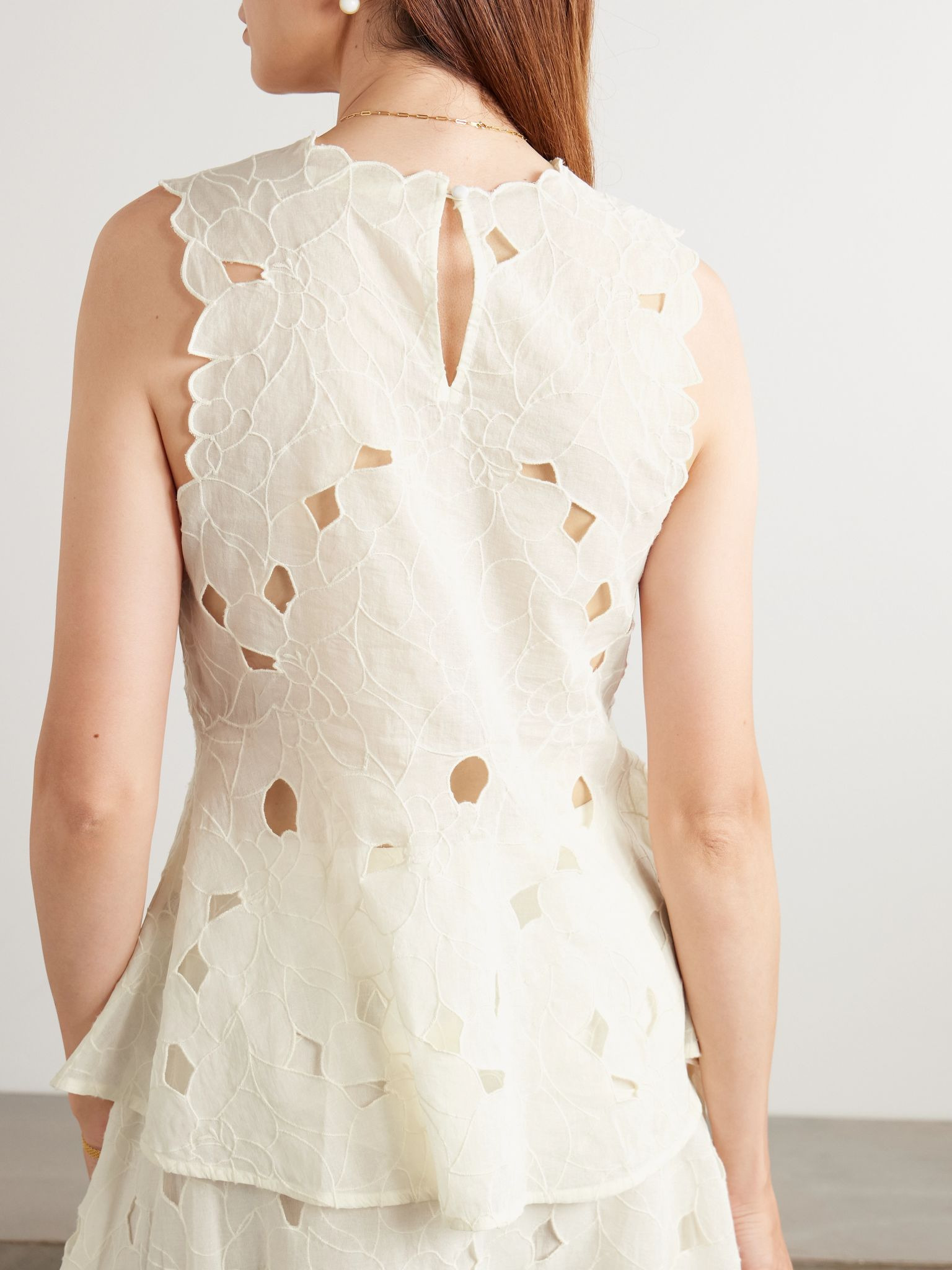 Ali cutout embroidered cotton-voile top Off-white - 3