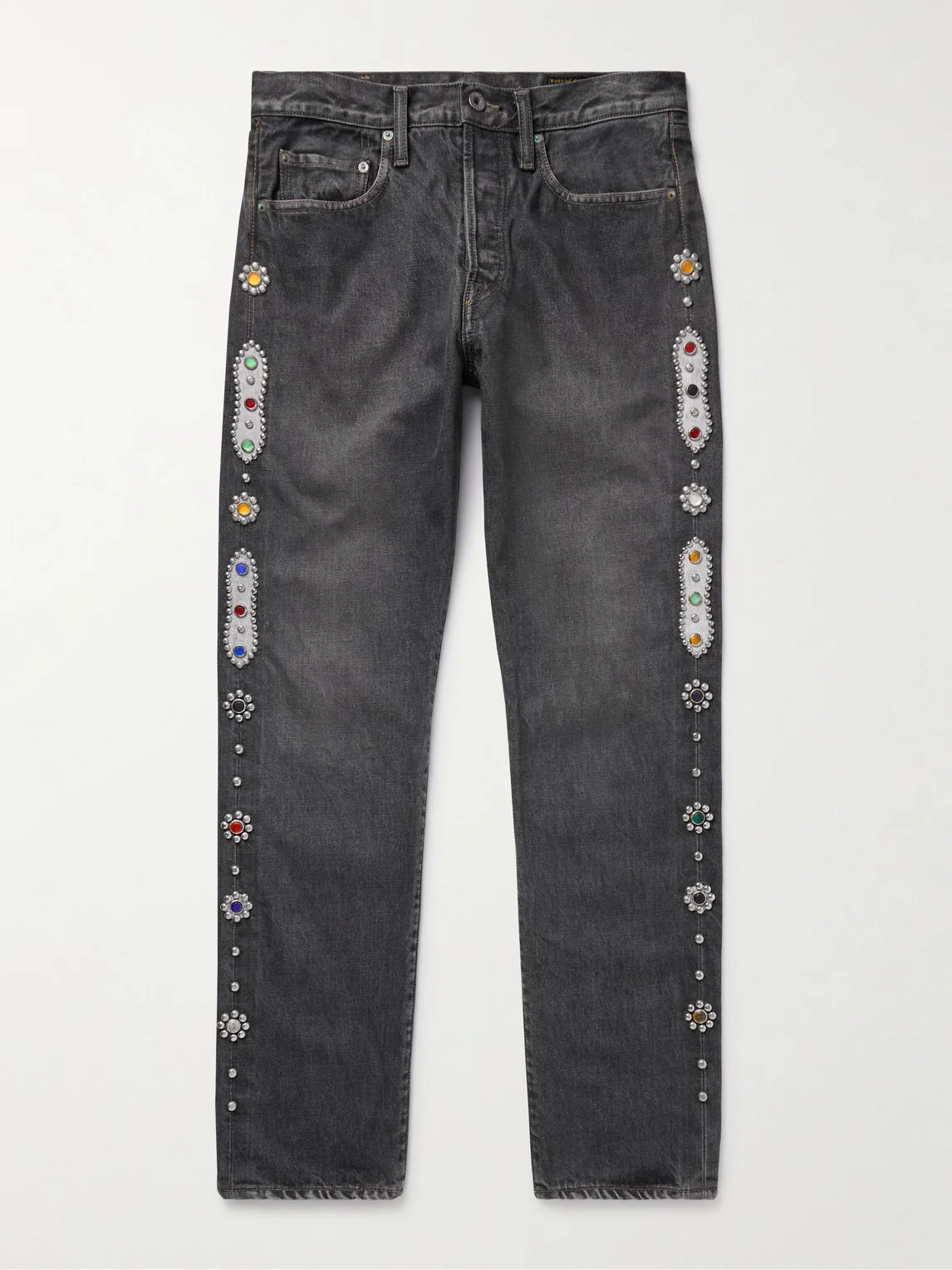 Monkey CISCO Straight-Leg Embellished Leather-Trimmed Jeans - 1