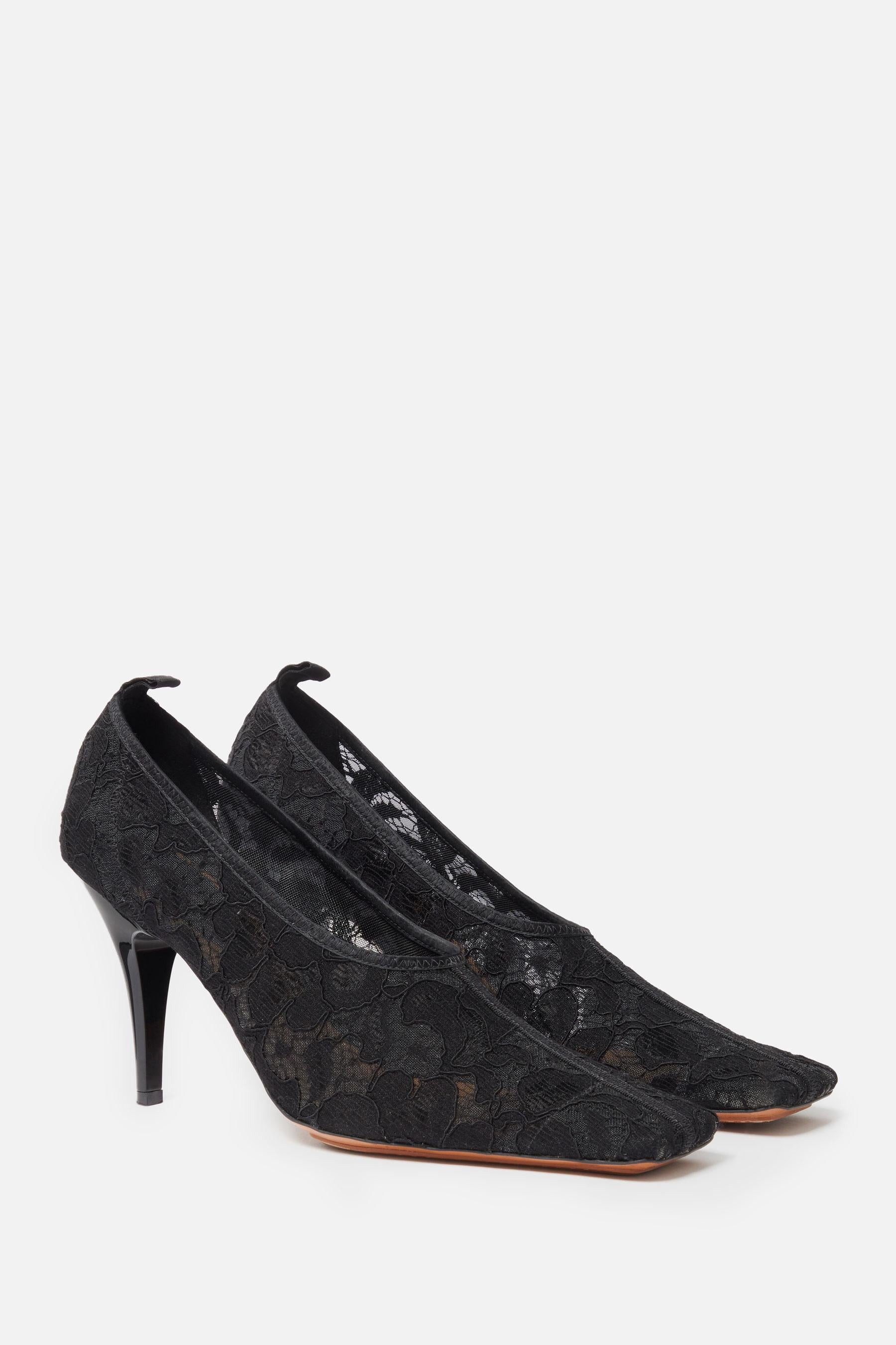 Stiletto Heel and Square Toe Décolleté with Lace - 3