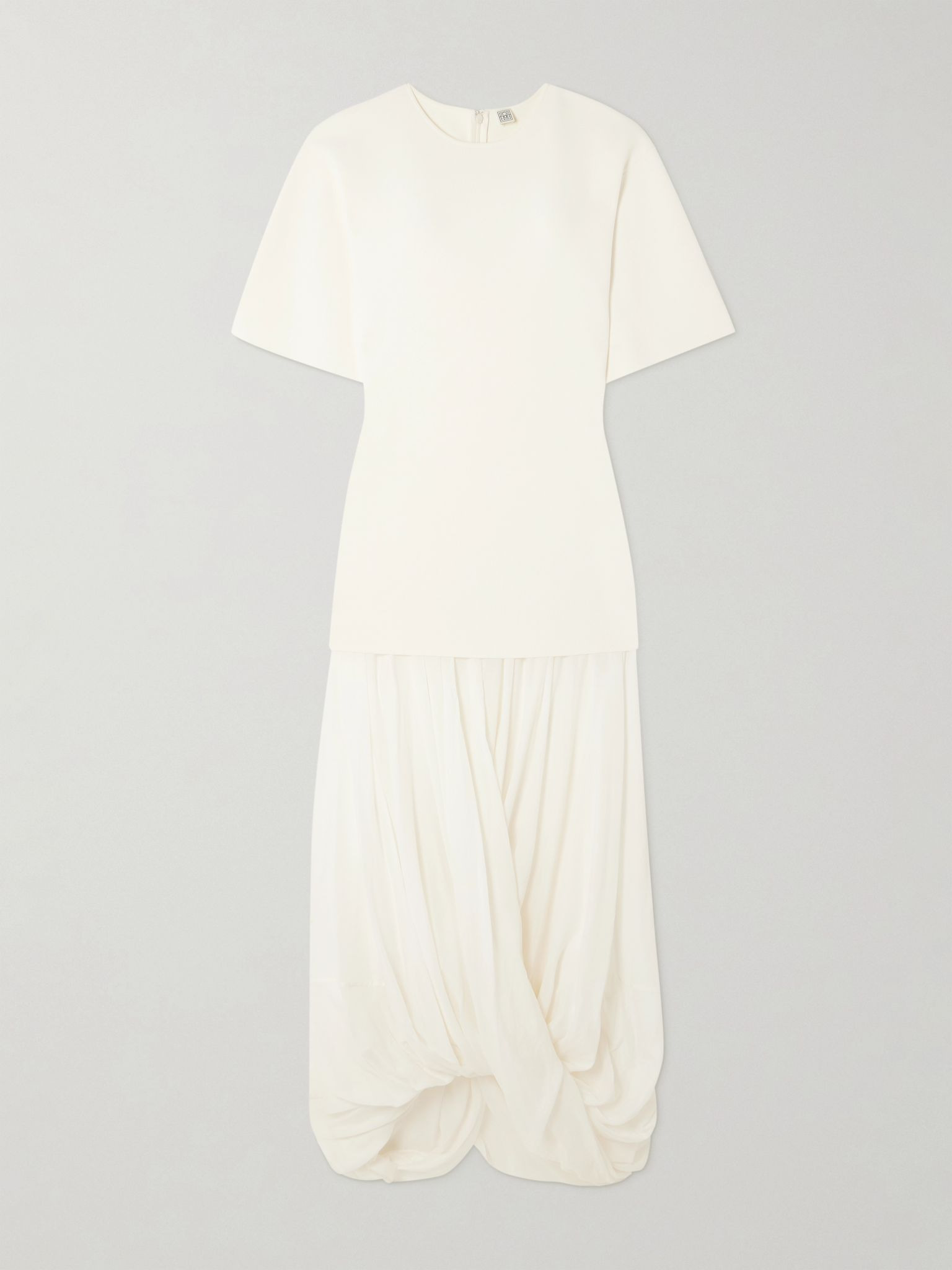 Cocoon draped voile-paneled knitted maxi dress White - 1