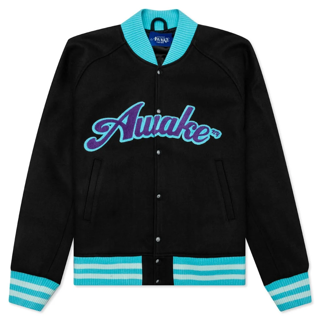 MELTON WOOL CHENILLE LOGO VARSITY JACKET - CHARCOAL - 1