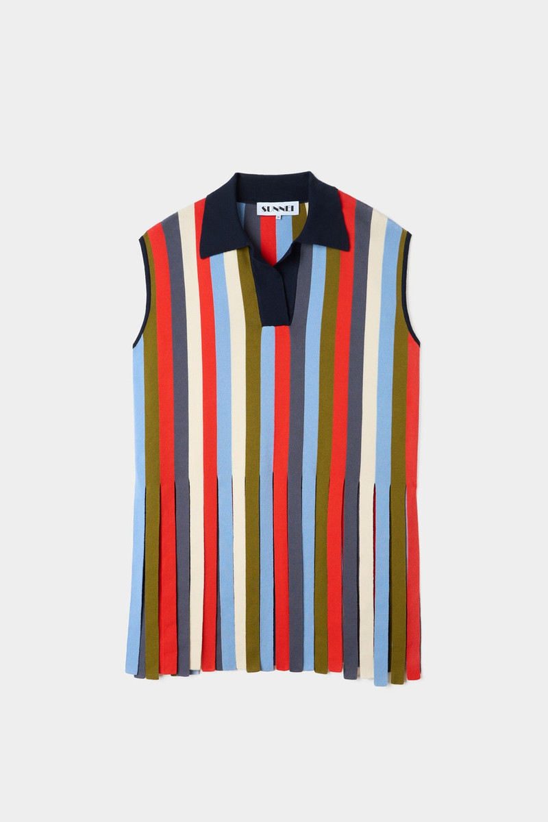 MAGLIAUNITA FRINGE SLEEVELESS POLO / multicolor stripes 1