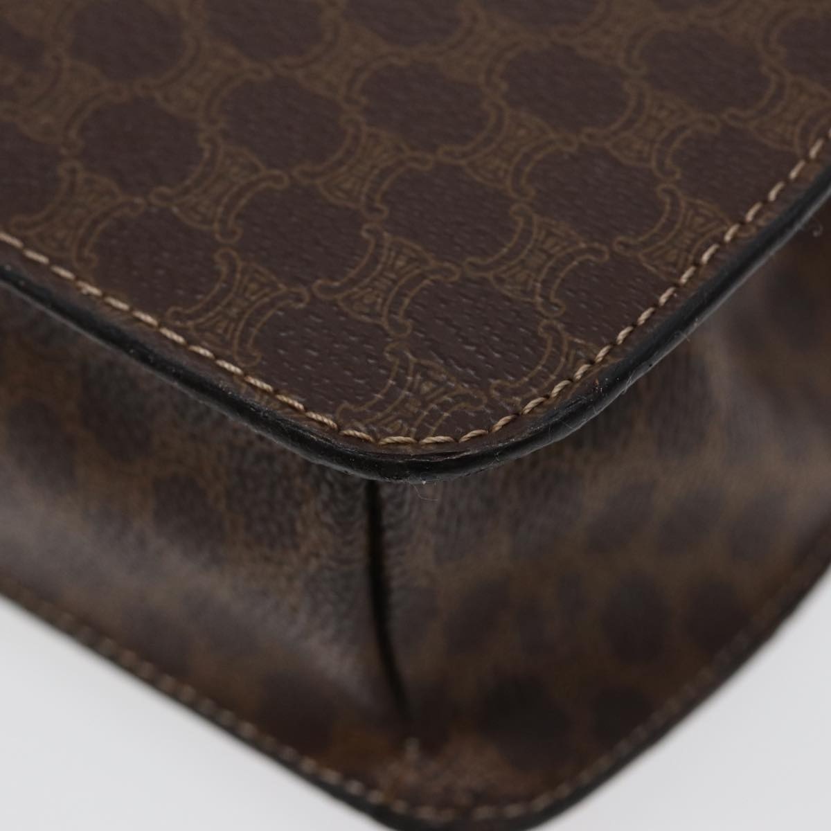 CELINE Macadam Canvas Hand Bag Pvc Leather Brown Gold - 15