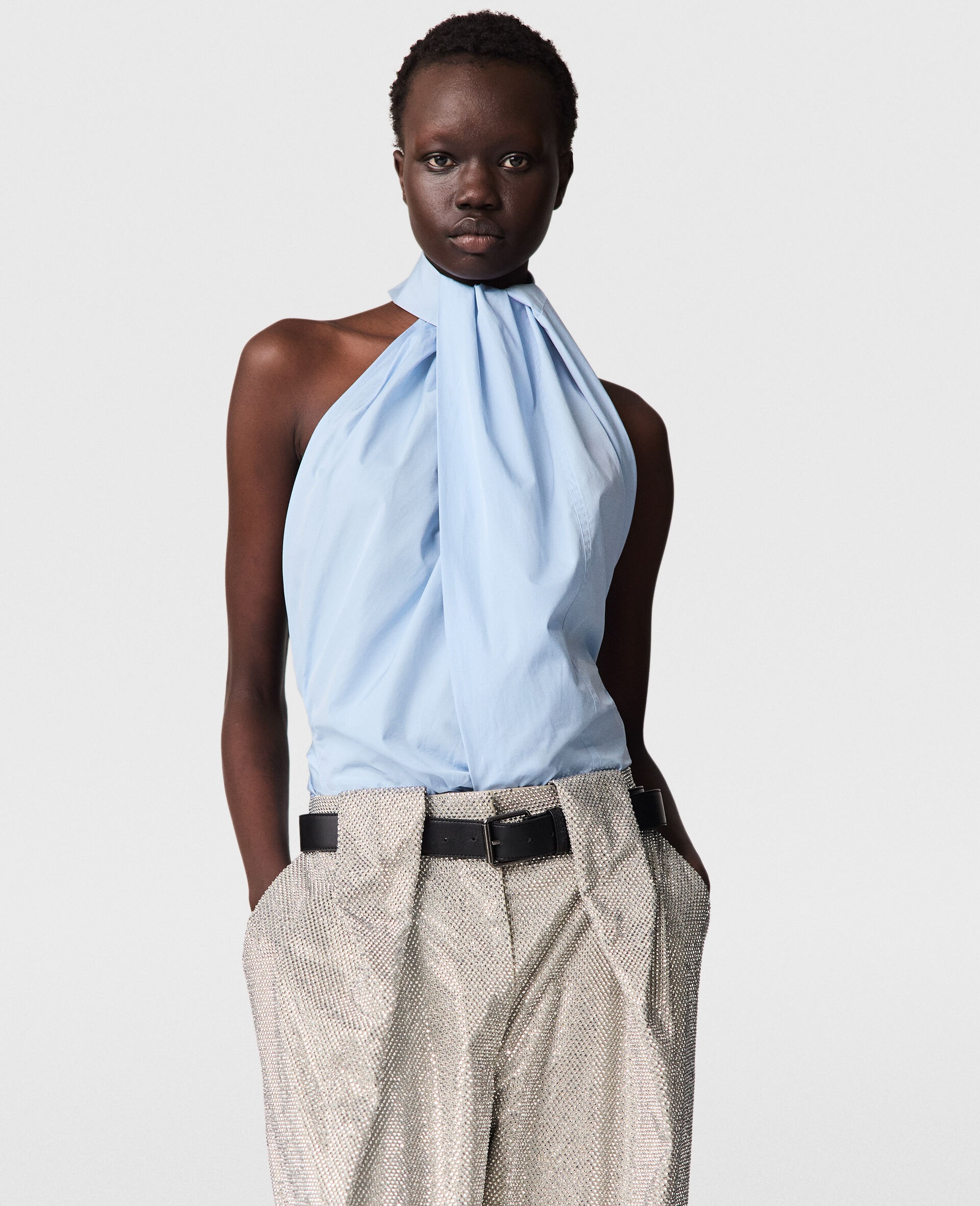 Halterneck Panel Sleeveless Top - 2