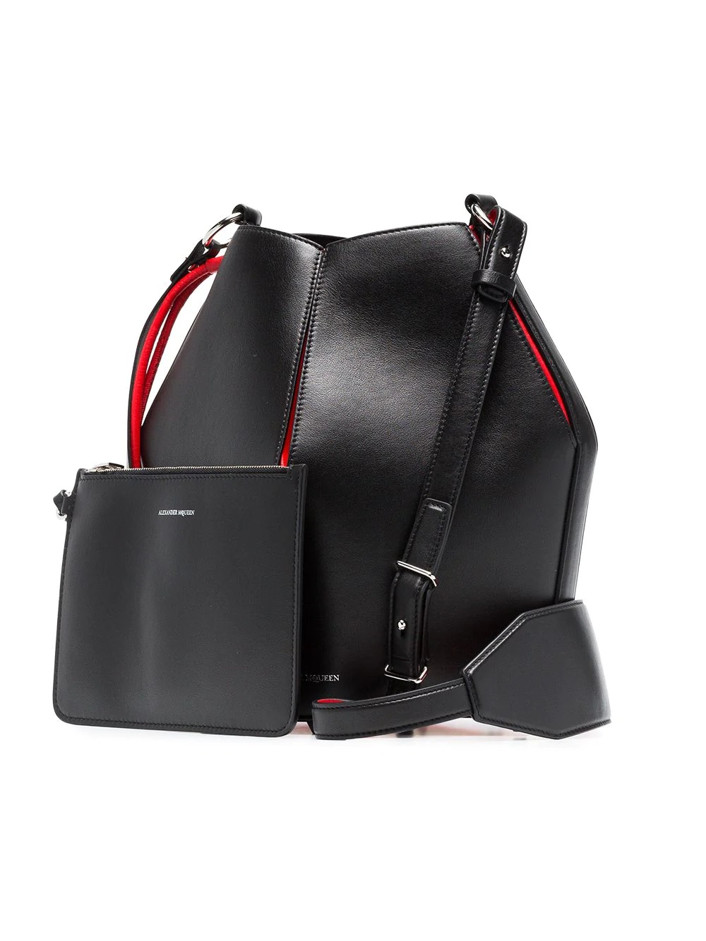 black and red Bucket leather bag - 4