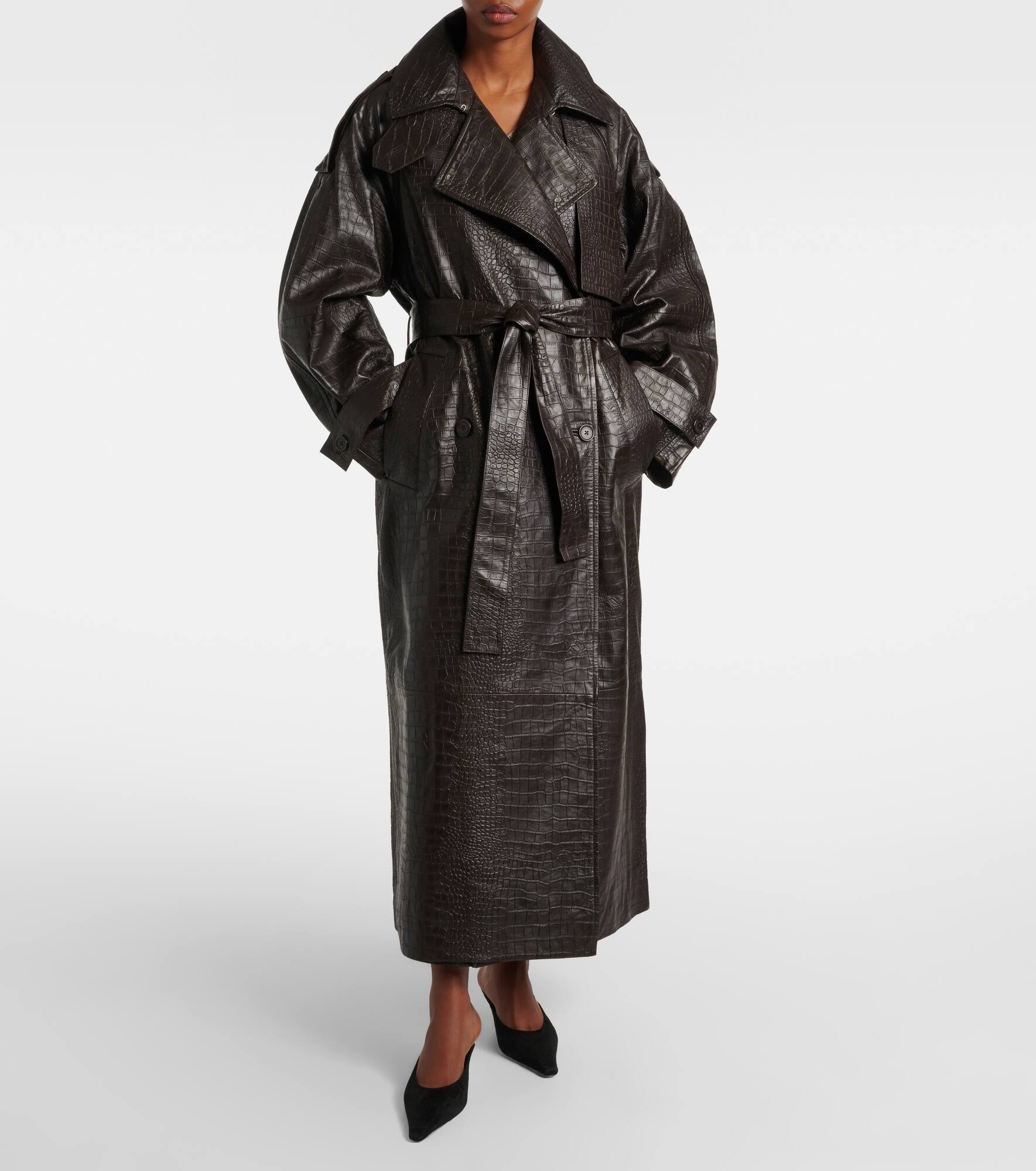 Crocodile-effect leather trench coat - 2