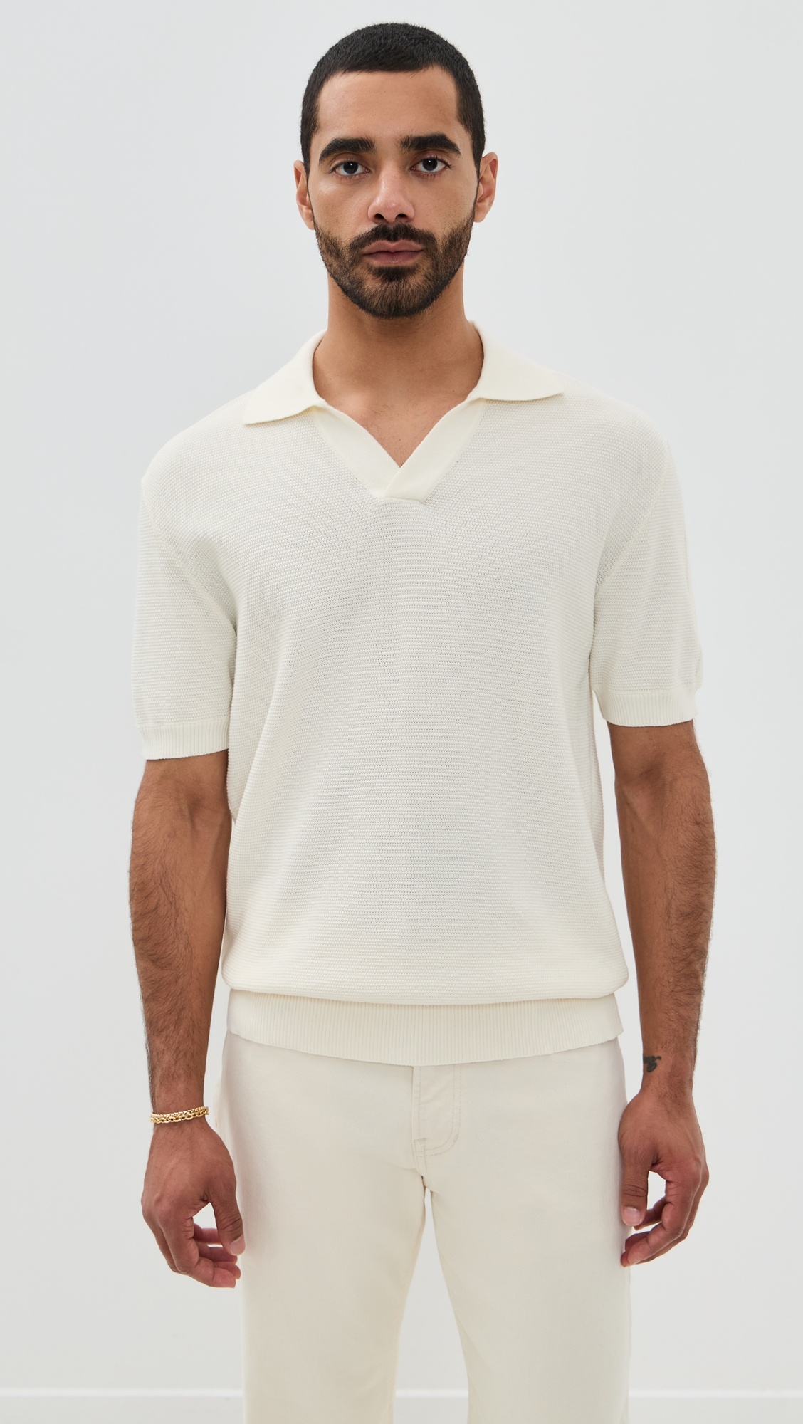 Rino Str Cotton Salt and Pepper Stitch Knitted Polo - 6