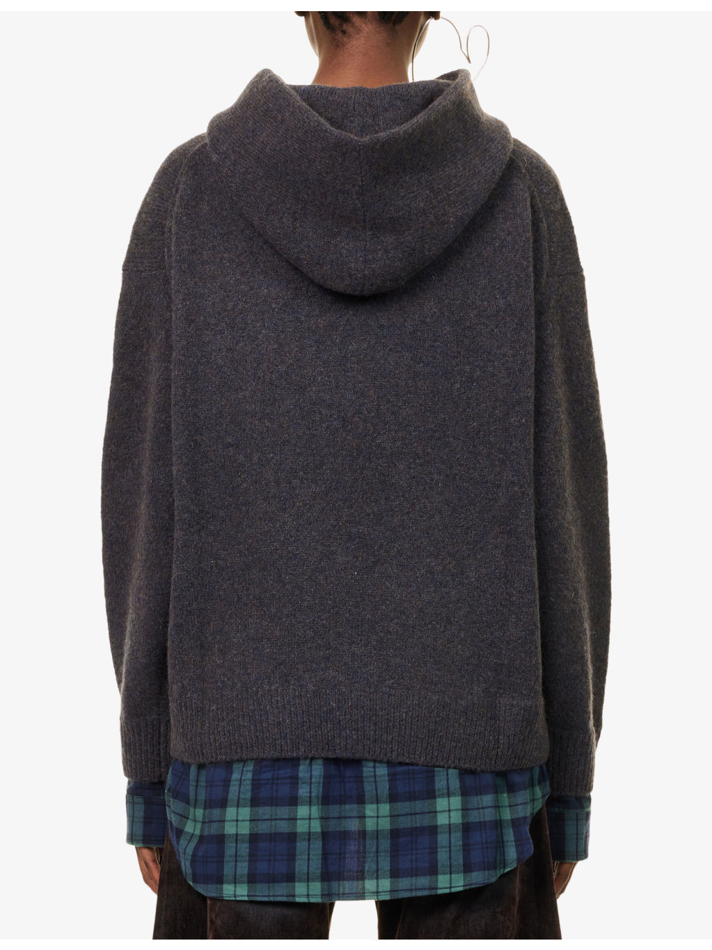 Contrast-Check-Print Relaxed-Fit Wool-Blend Hoodie - 4