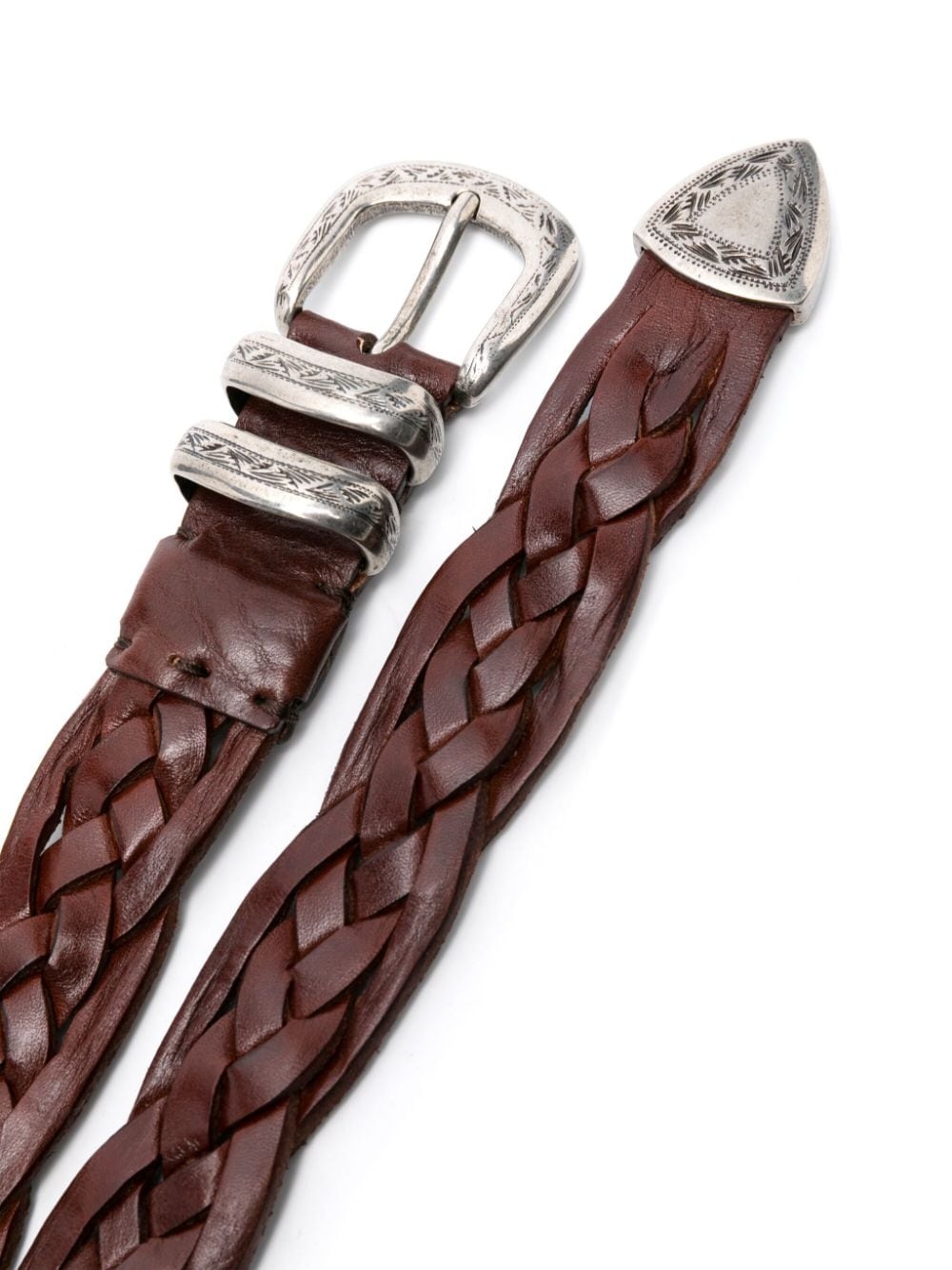 engraved-buckle braided leather belt - 2