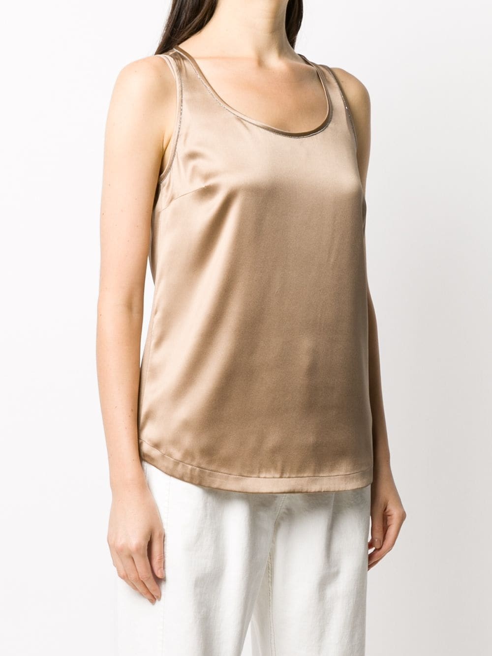 shiny trim silk top - 3