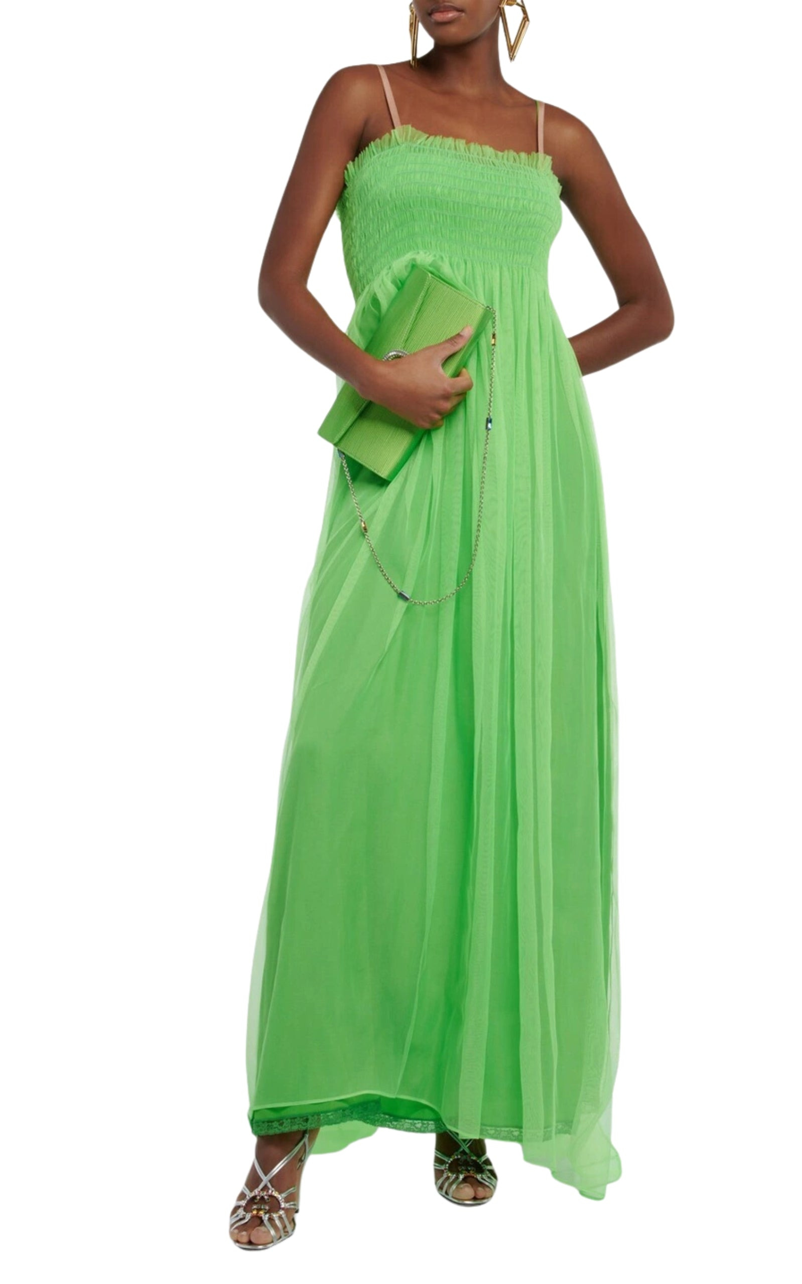 Shirred-bodice smocked silk gown - 3