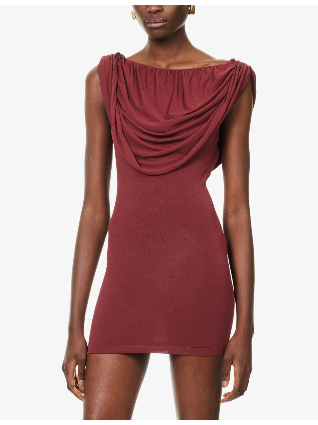 Cowl-Neck Sleeveless Knitted Mini Dress - 3