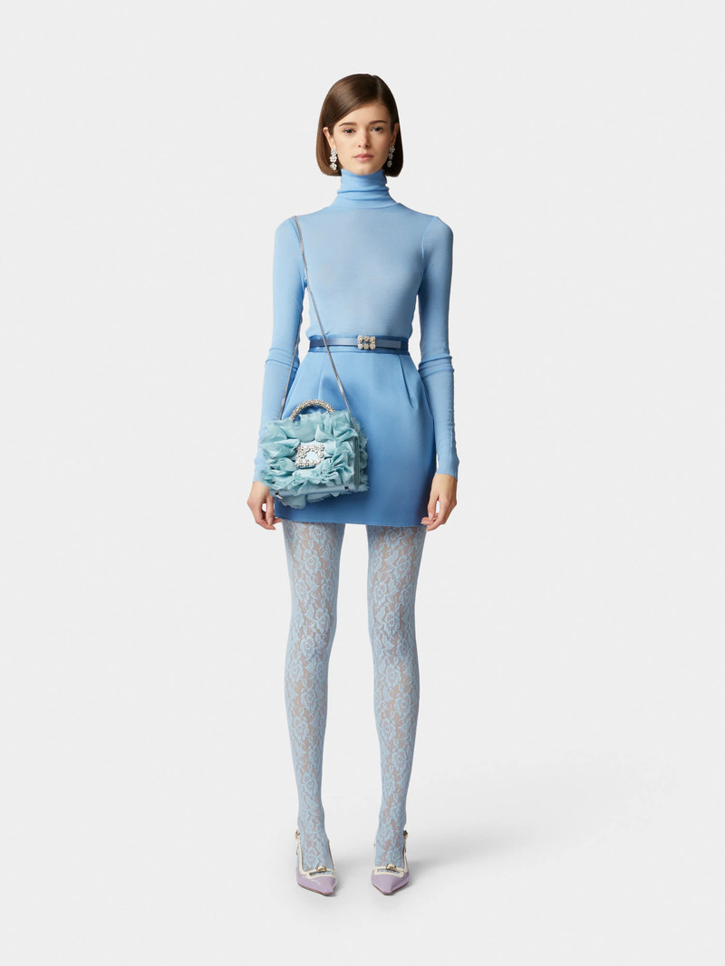 Roger Vivier Rouches Jewel Mini Flower Strass Buckle Clutch Bag in Fabric outlook