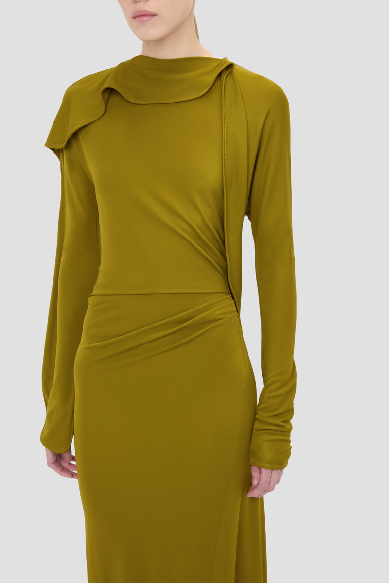 Closed Neck Draped Gown In Moss 4