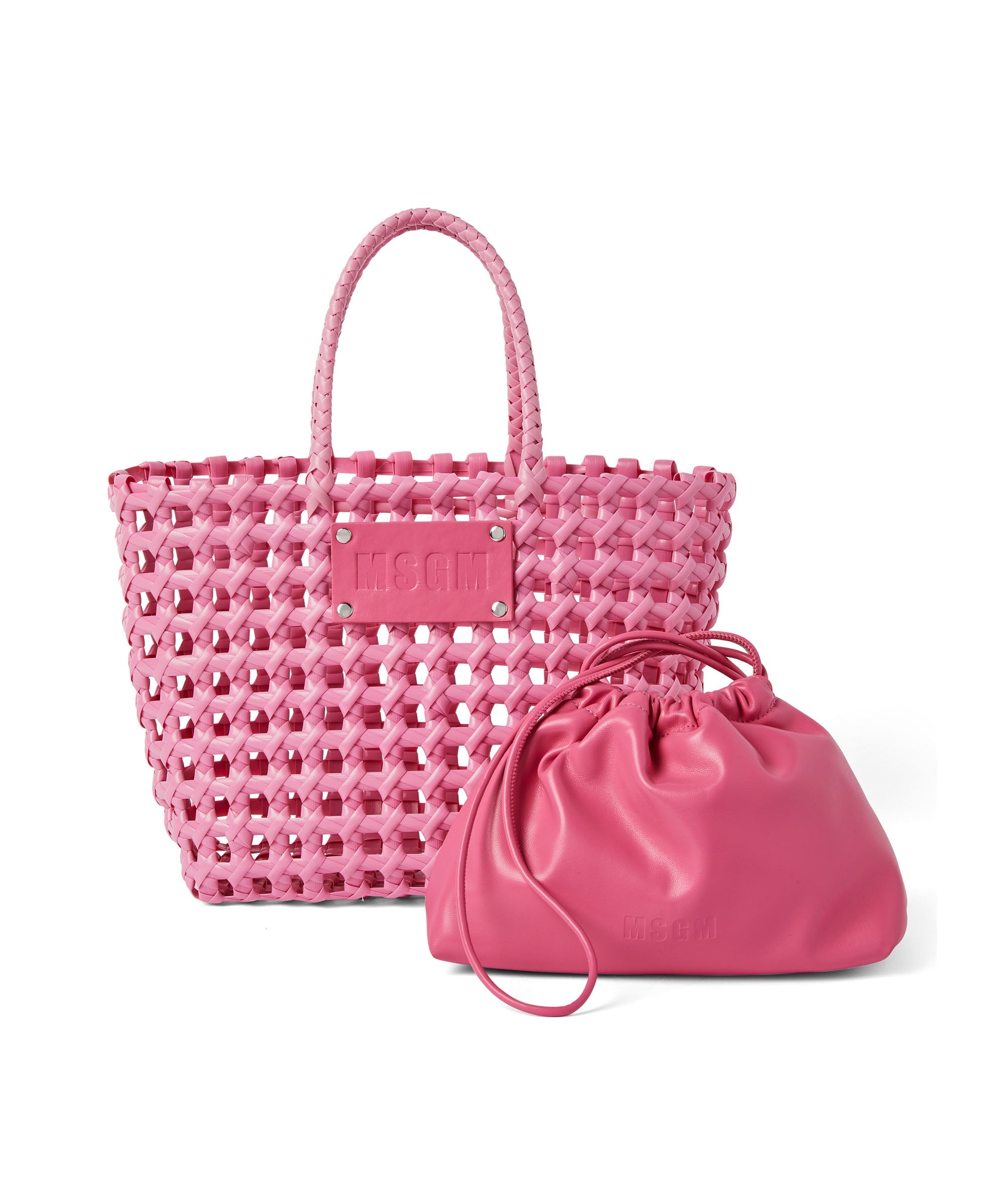 Faux leather basket net mini bag with accompanying mini pouch - 4