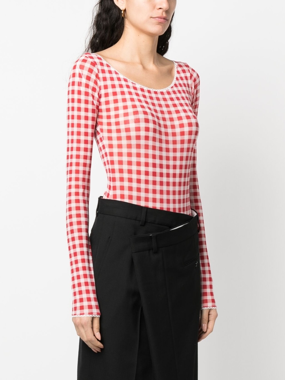 gingham-pattern long-sleeve body - 3