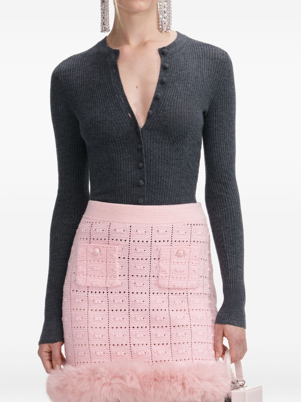 faux fur-hem knitted mini skirt - 4