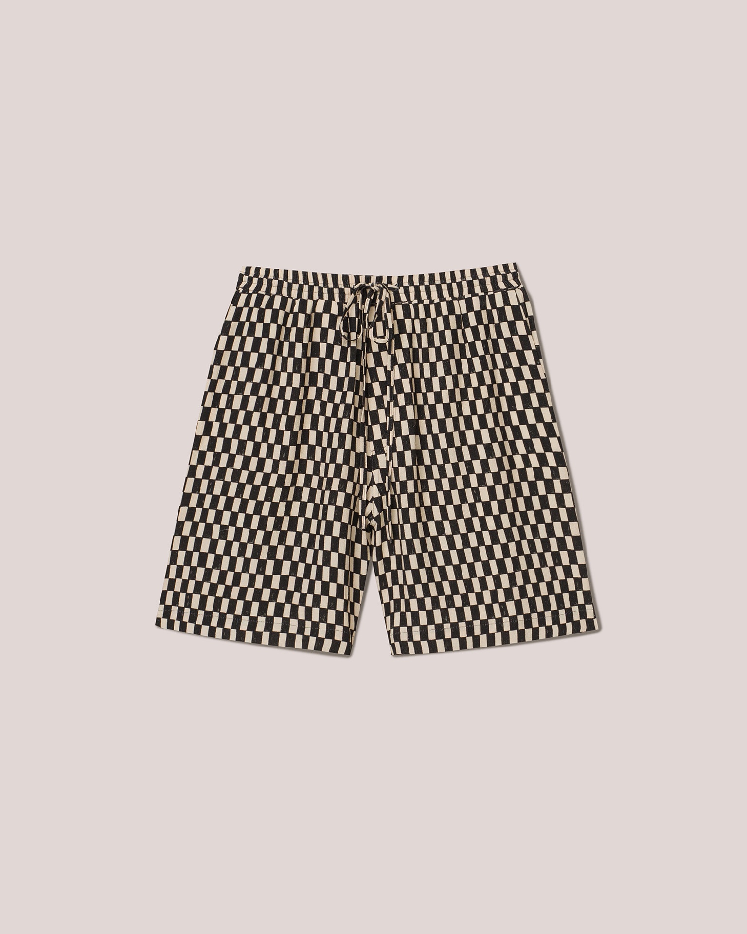 KENAN - Polyester checkered shorts - Creme&Black - 1