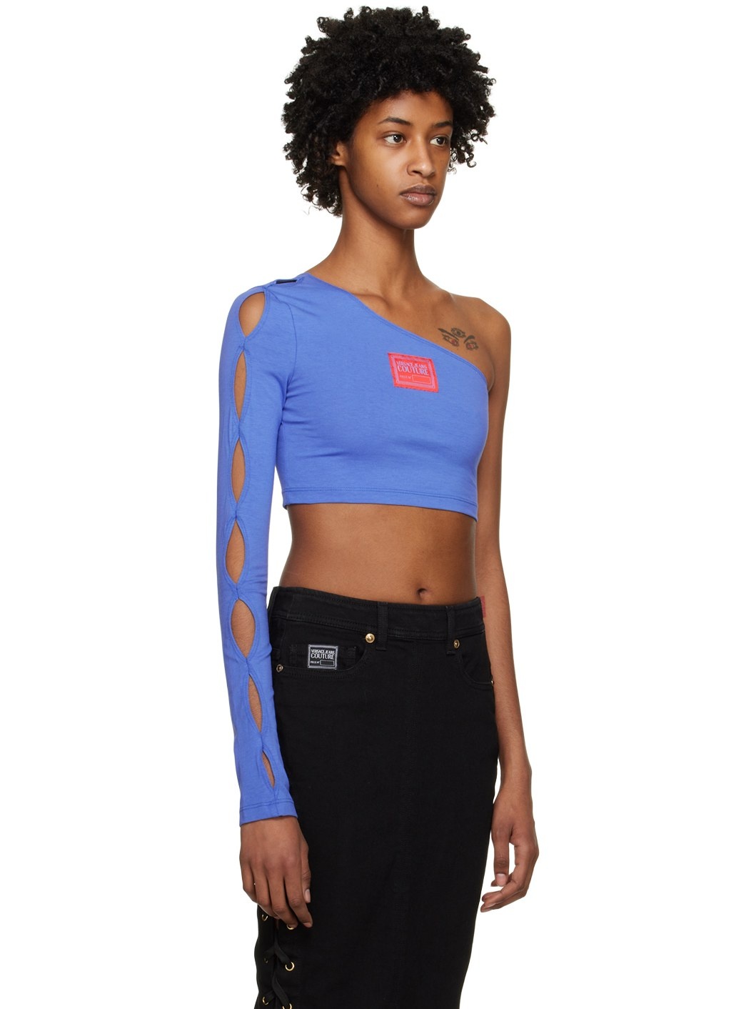 Blue Single-Shoulder Long Sleeve T-Shirt - 2