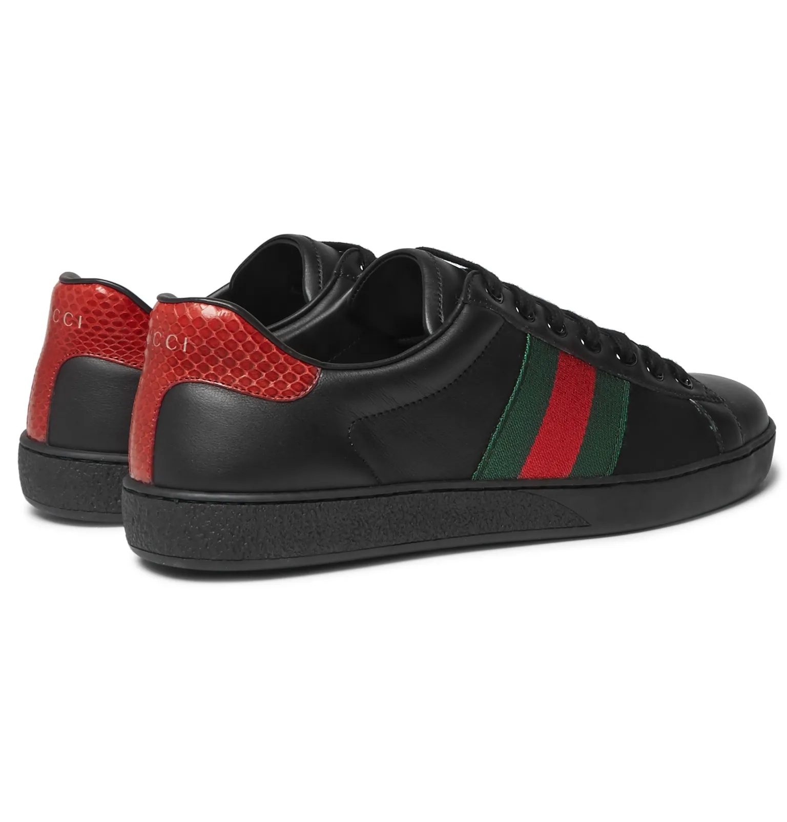 Ace Snake-Trimmed Leather Sneakers - 5