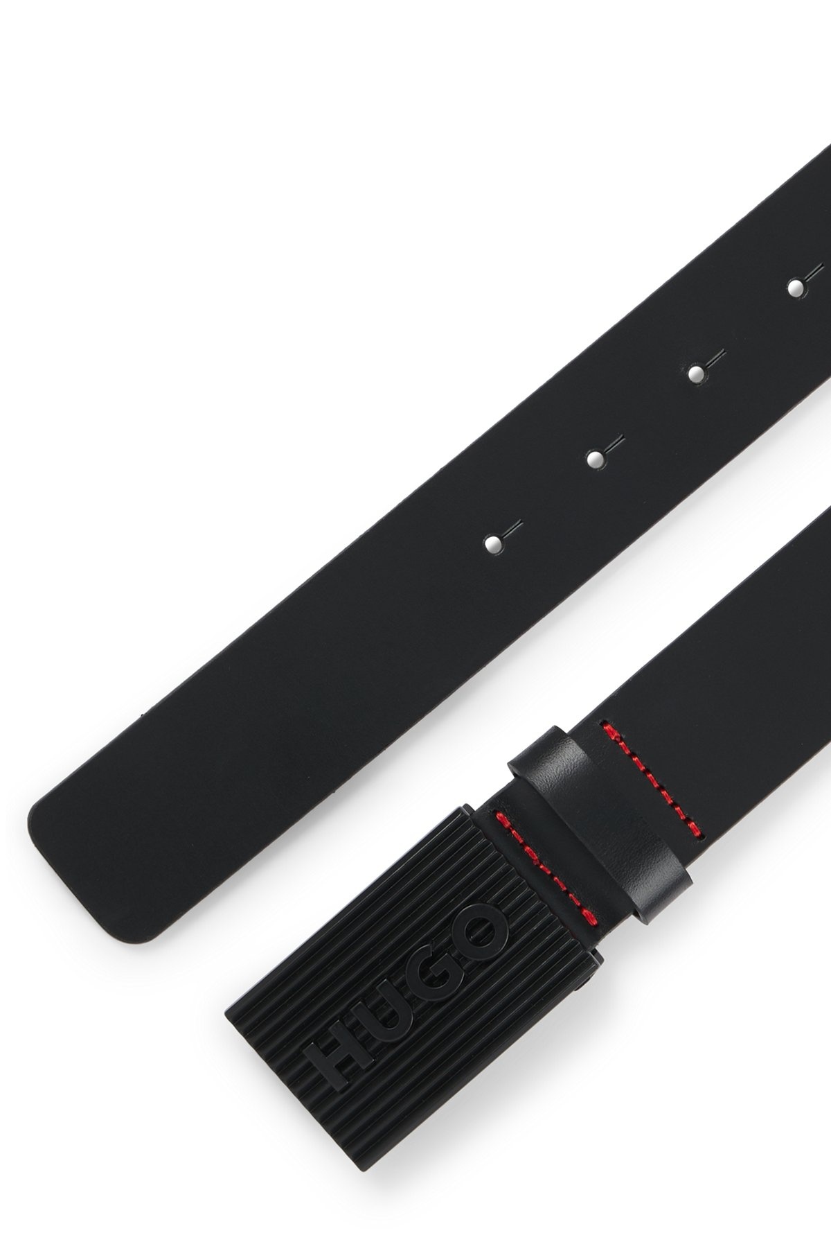 ITALIAN-LEATHER BELT WITH MATTE-BLACK LOGO PLAQUE BUCKLE - 3