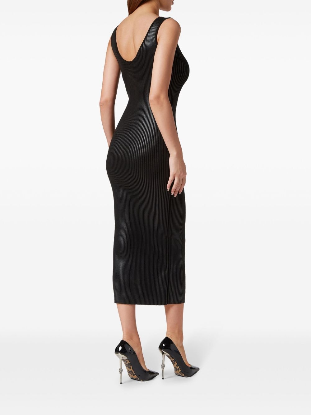 coated ribbed-knit midi dress - 2