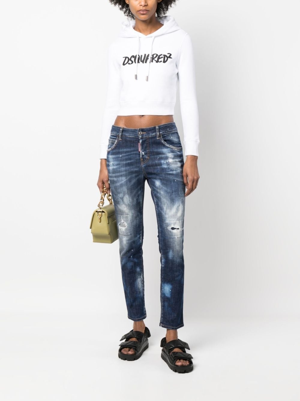 distressed-effect cropped jeans - 2