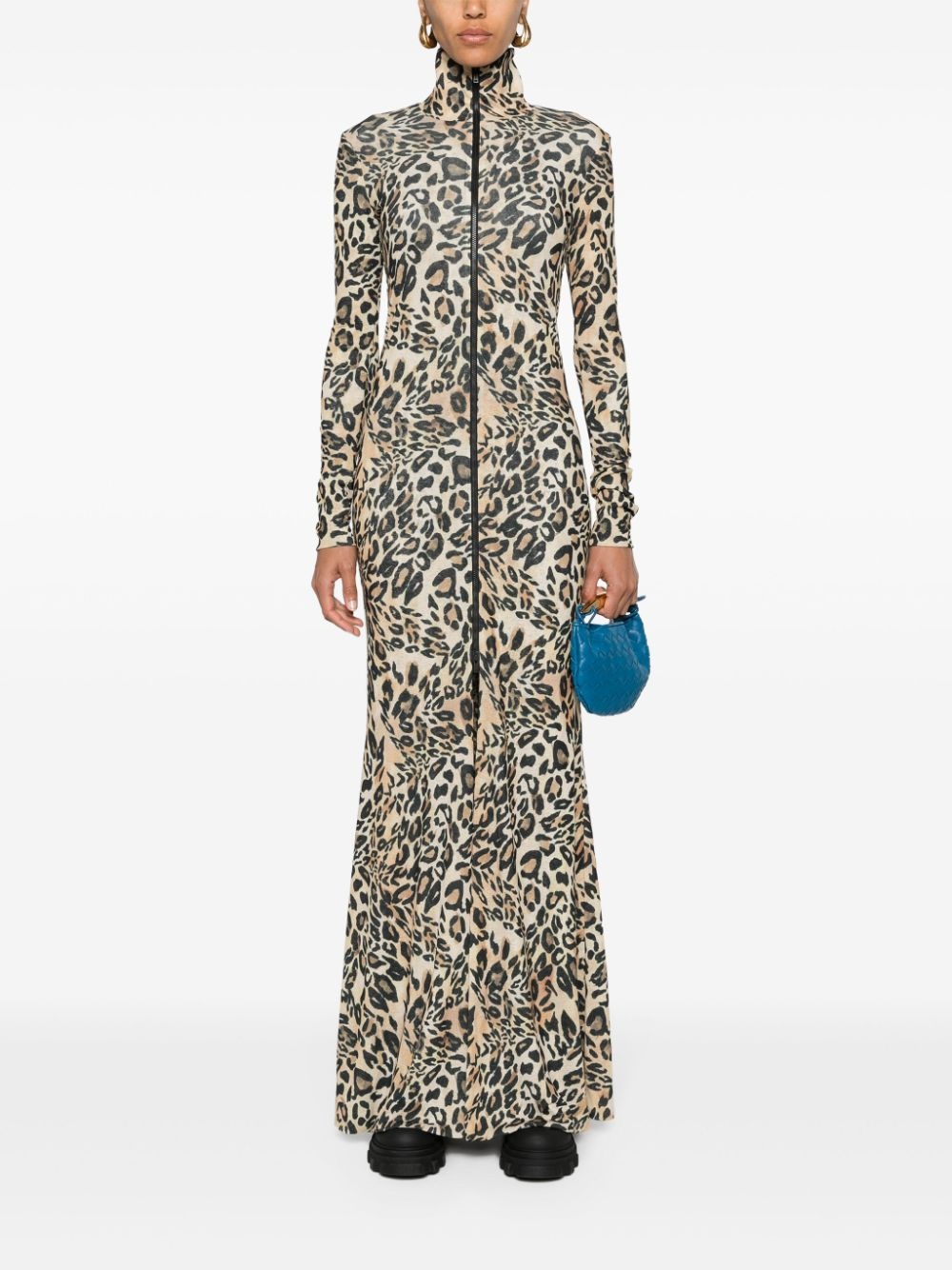 leopard-print zip-up maxi dress - 2