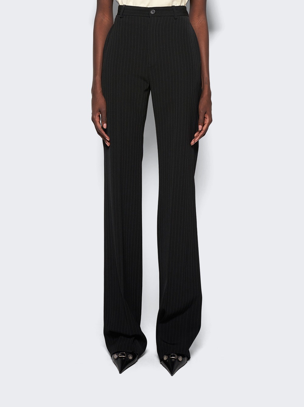 BALENCIAGA Pinstripe Pants Black and White | thewebster