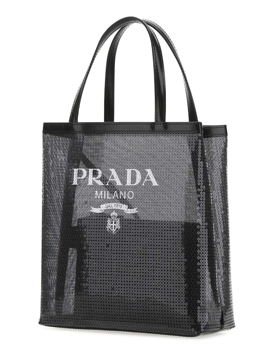 Logo Print Sequin Tote Bag in Black - 2
