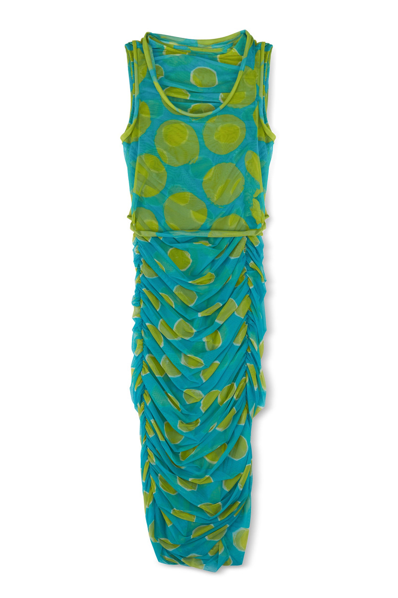Mesh Cielo Dress In Suburban Blue Valley Green Dot Print 5