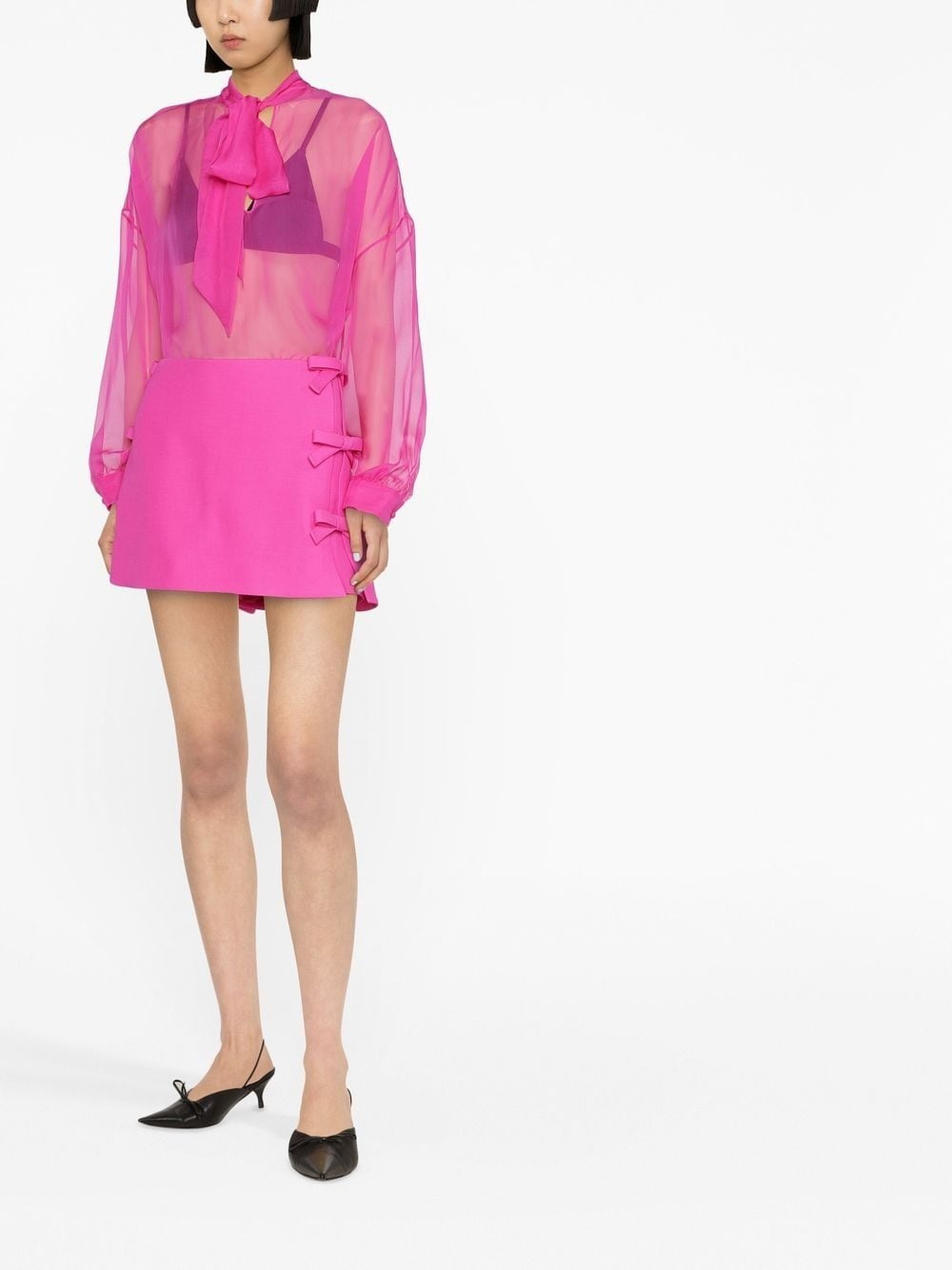tie-fastening sheer blouse - 2