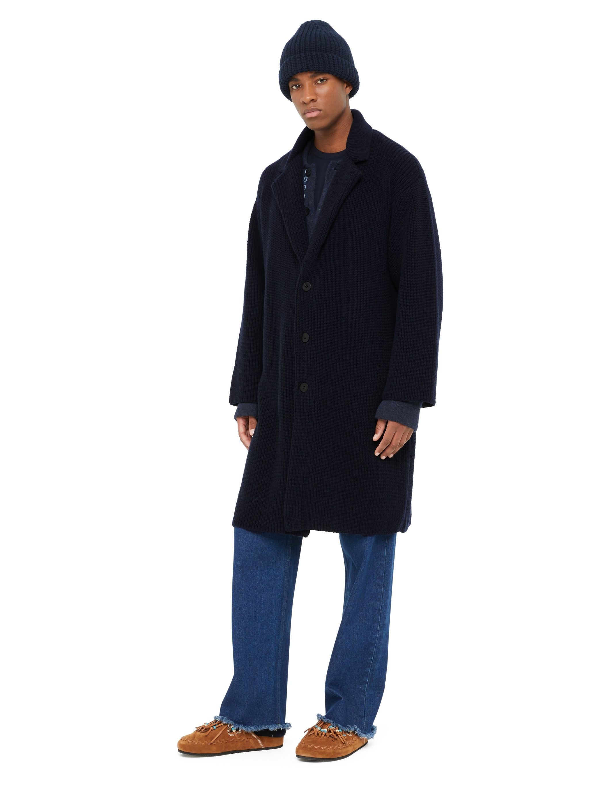 Knitted Ribbed Denim-No-Denim Coat - 5