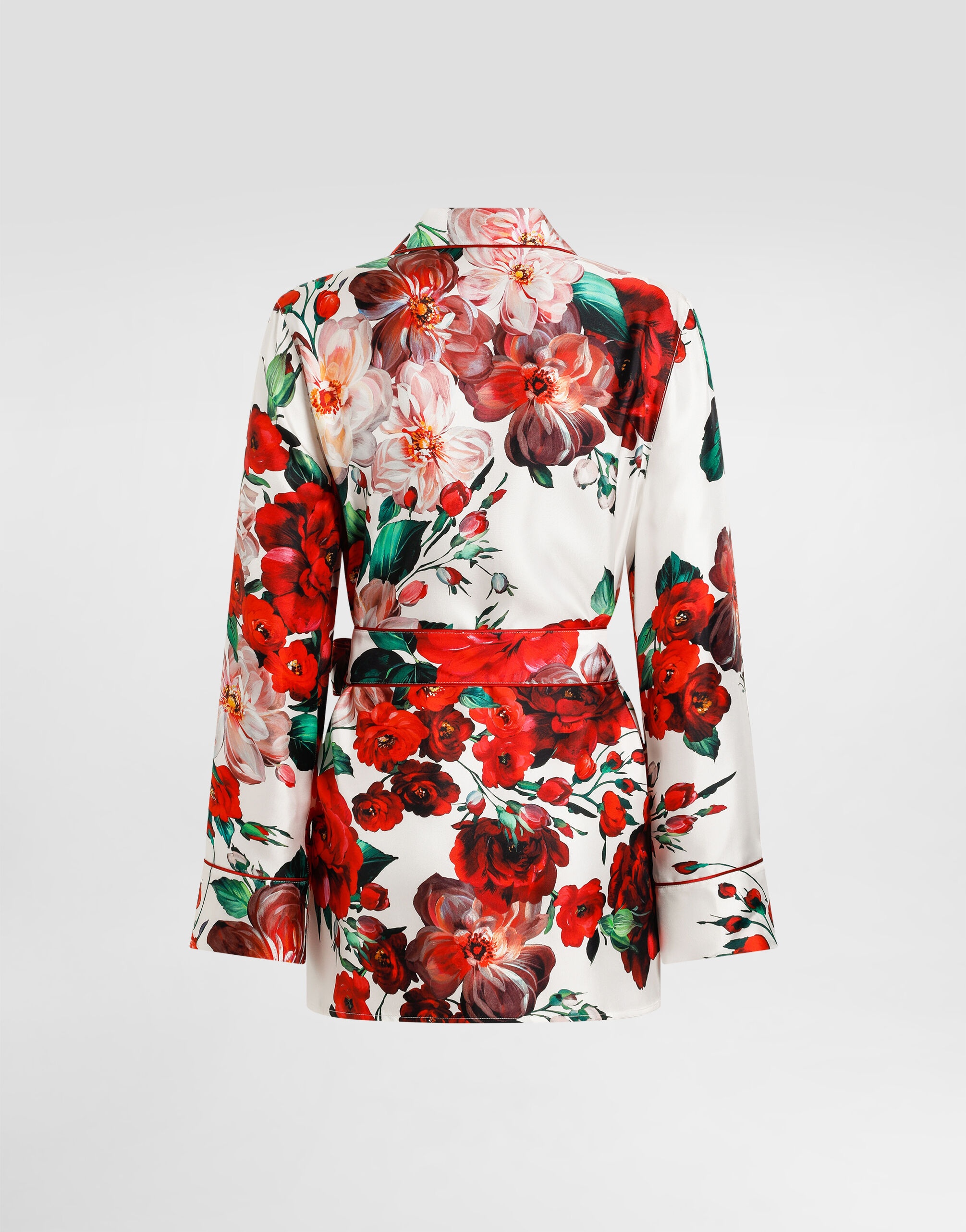Long-sleeved twill pajama shirt with rose print - 8