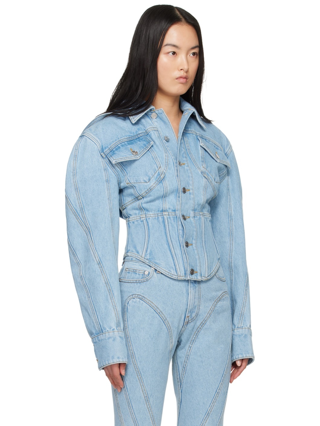 Blue Corseted Denim Jacket - 2