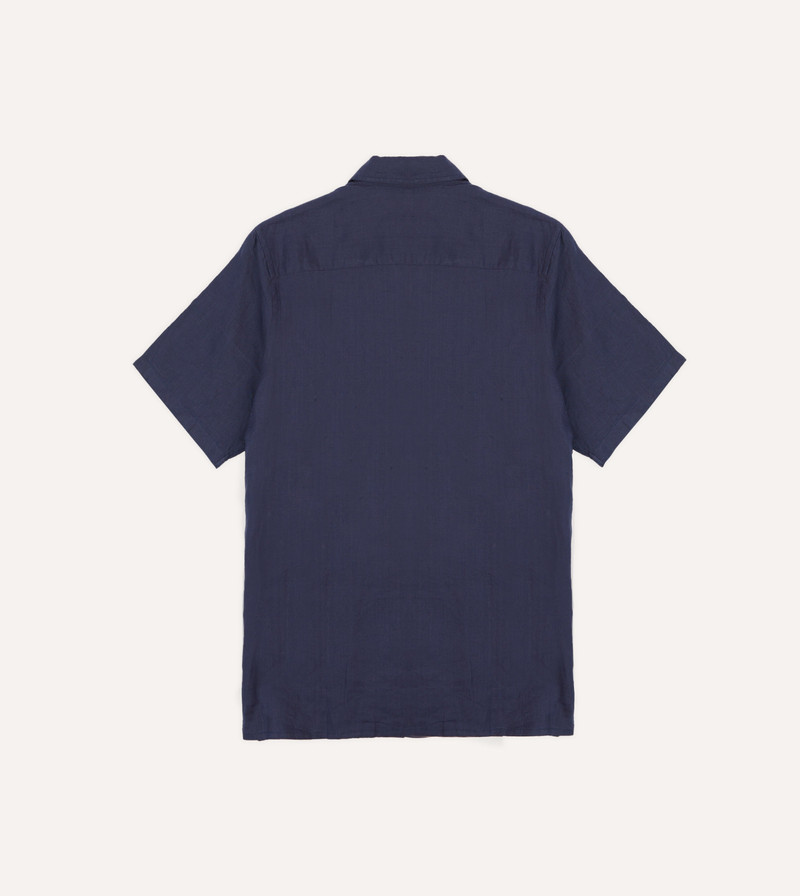Navy Linen Short Sleeve Cuban Shirt 6