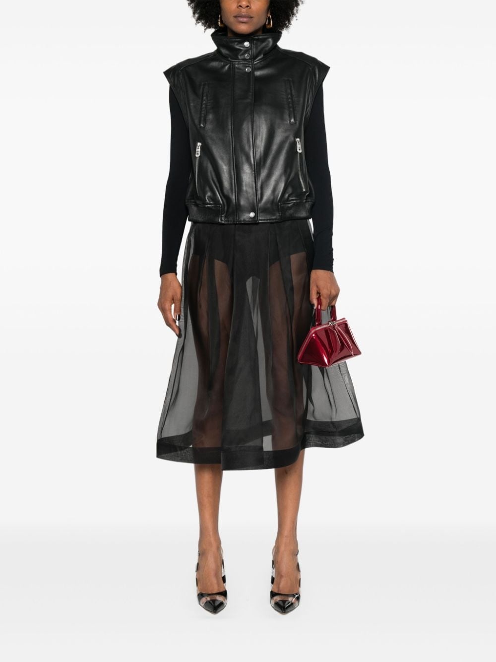 leather biker gilet - 2