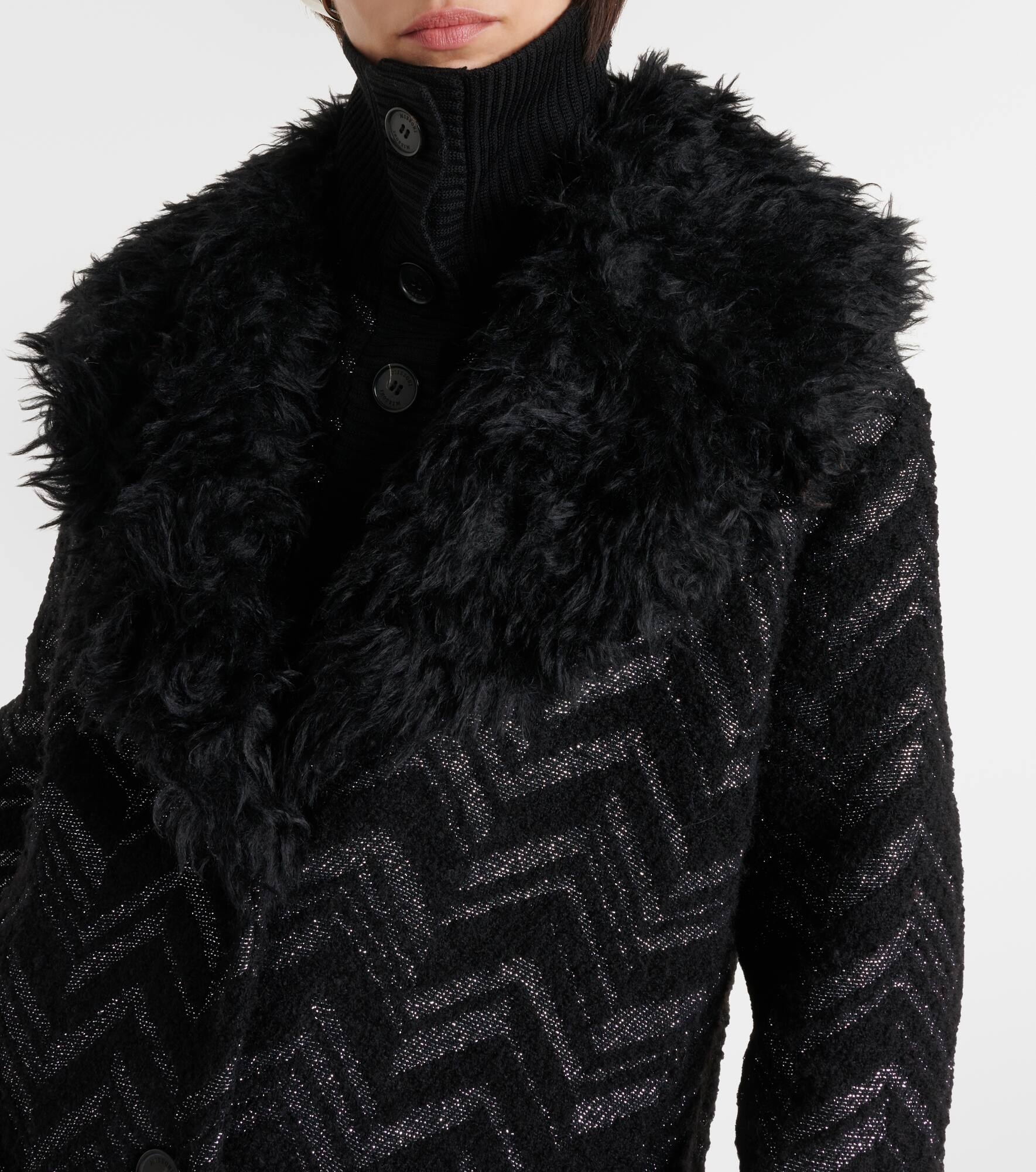Zig Zag faux shearling-trimmed coat - 4
