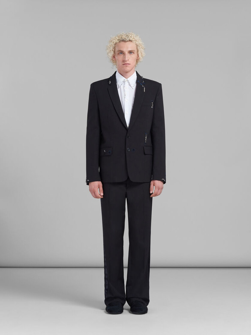 Marni BLACK WOOL JACKET WITH BEAD MENDING outlook