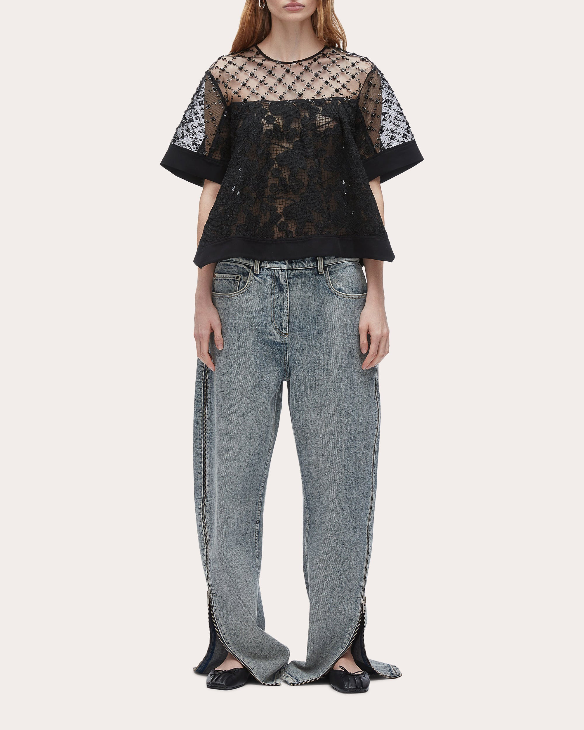 Embellished Floral Lace Organza Top - 6