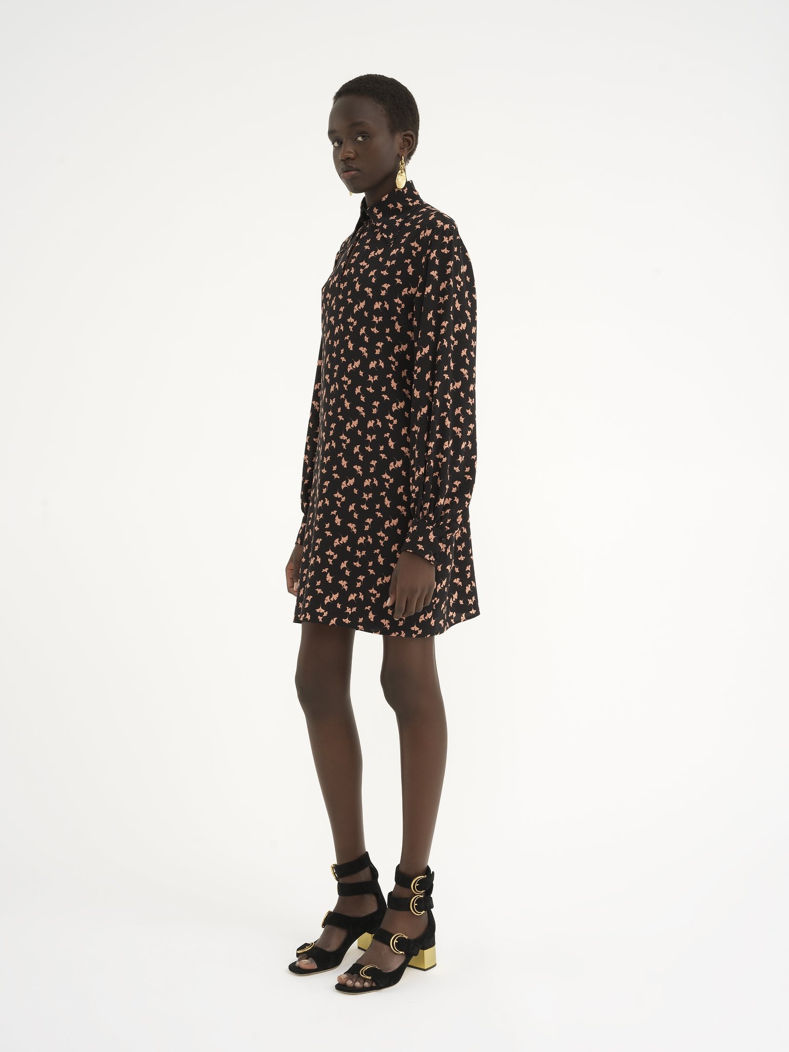LONG-SLEEVE MINI DRESS IN PRINTED CRÊPE DE CHINE - 4
