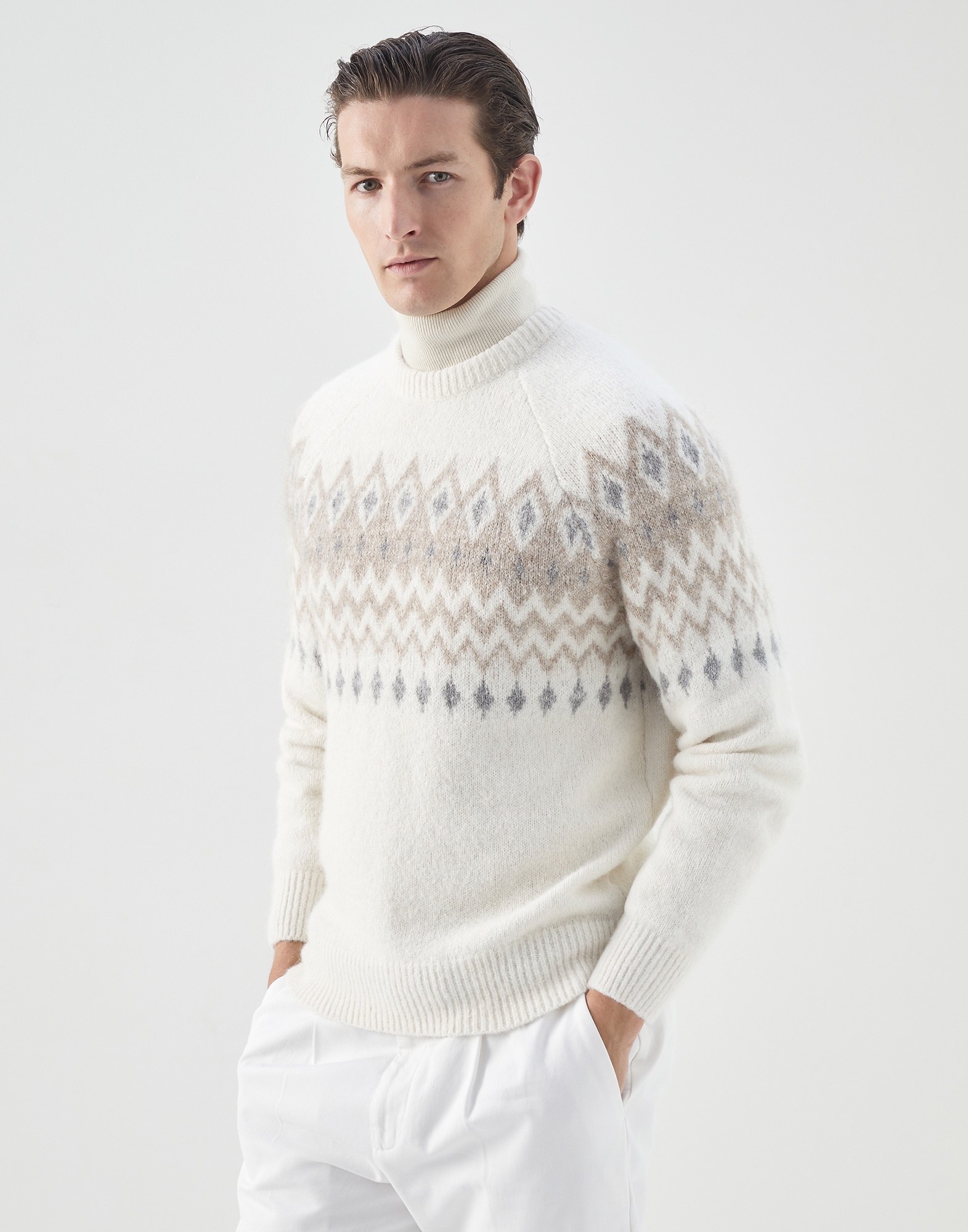 Flecked Icelandic Jacquard sweater in alpaca, cotton and wool - 1