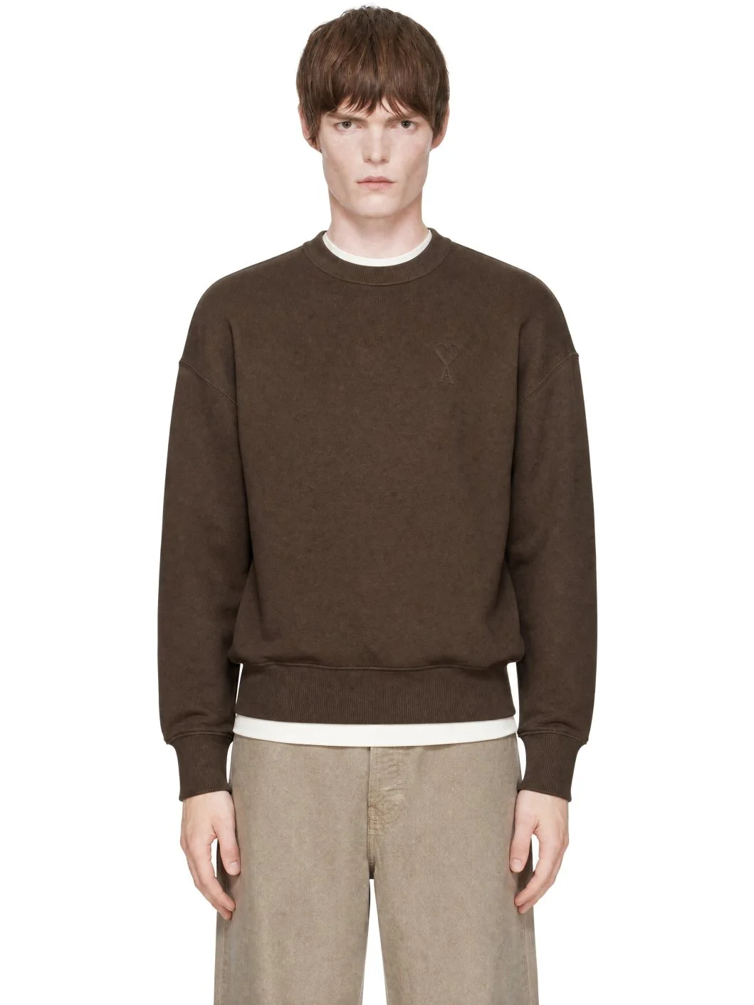 Brown Tonal Embossed Ami de Coeur Sweatshirt - 1